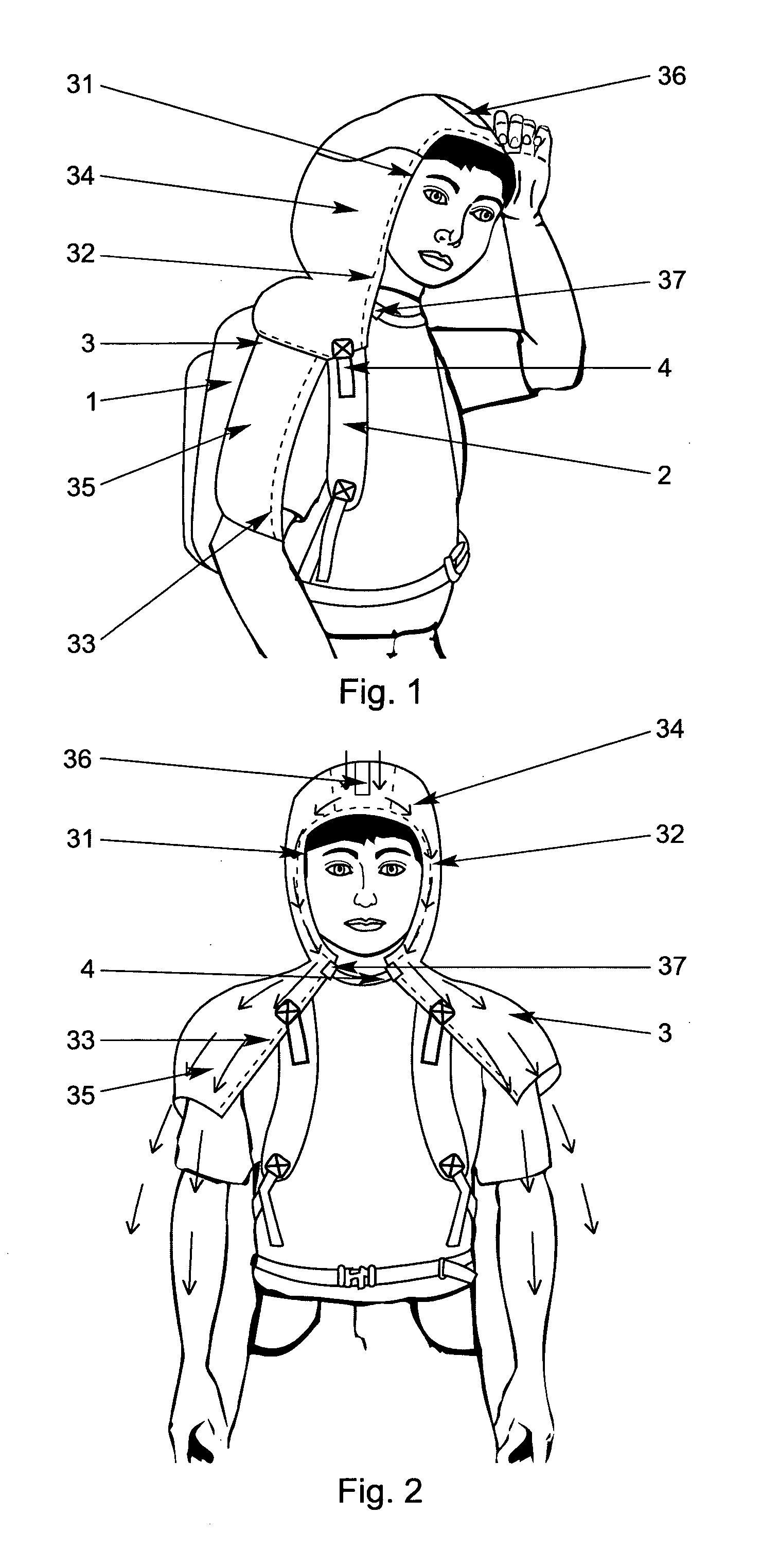 Backpack type satchel with a rain hat and connected cape