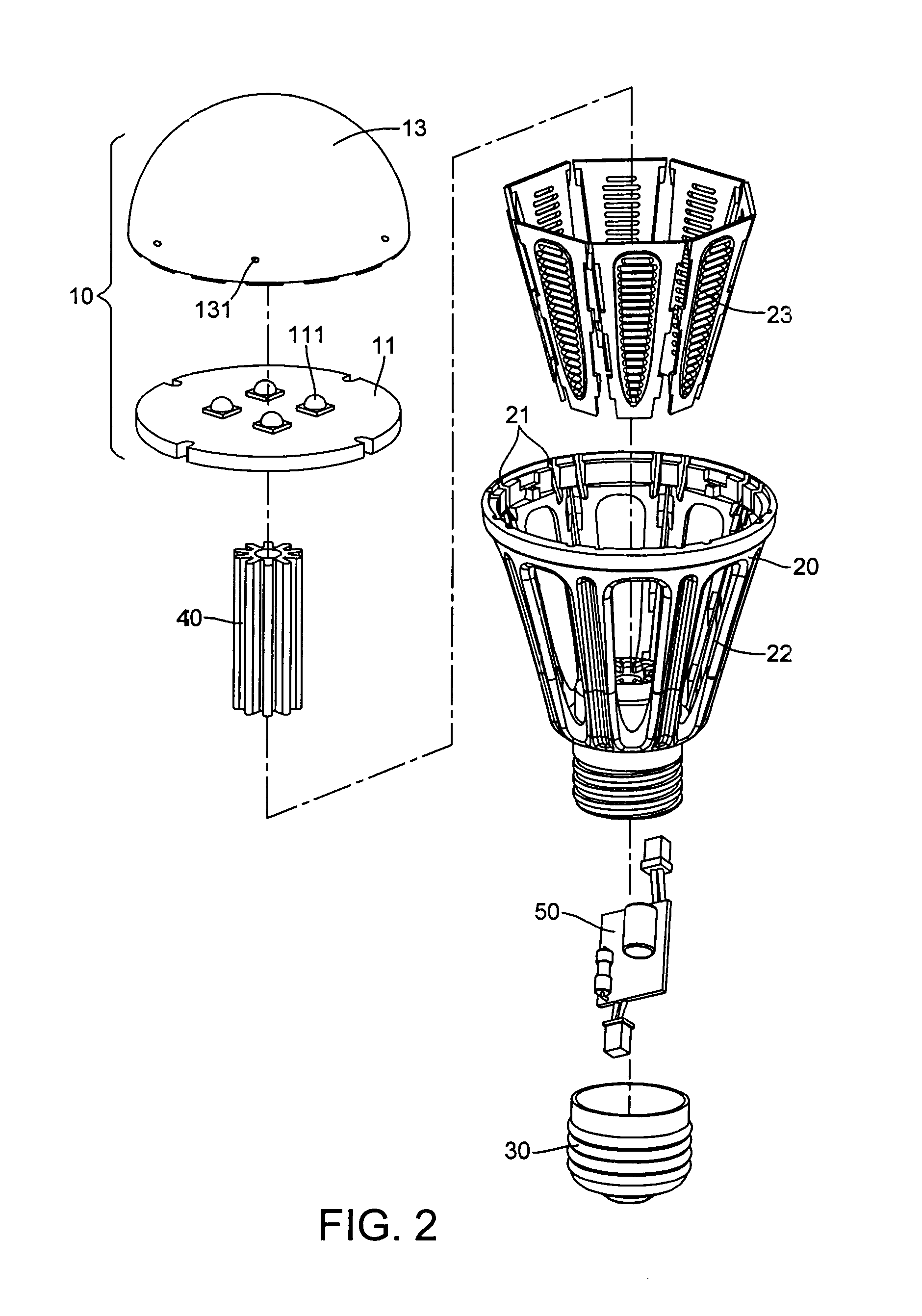 LED lamp structure having free convection cooling