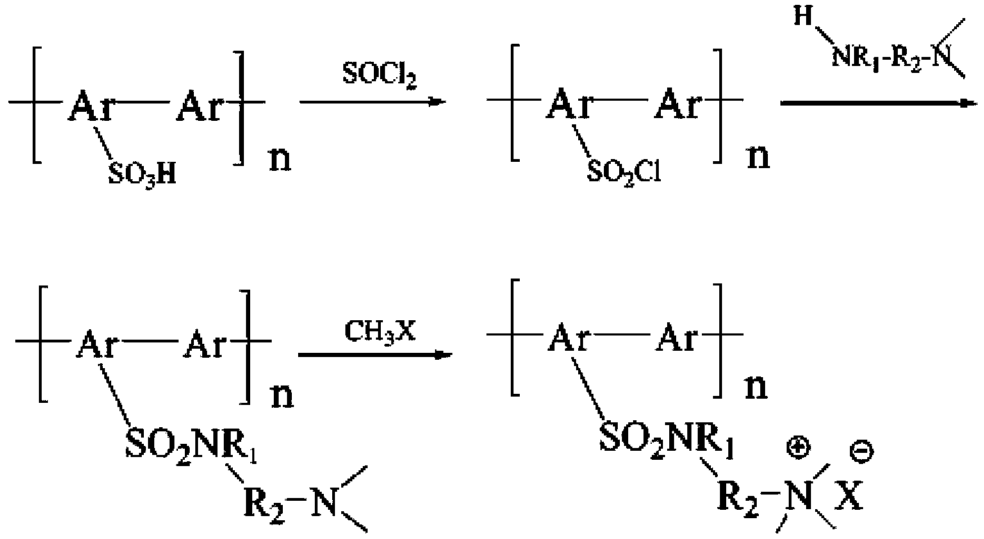 Aromatic polymer anion exchange resin with side chain containing sulfonamide quaternary ammonium salt, and preparation method and application thereof