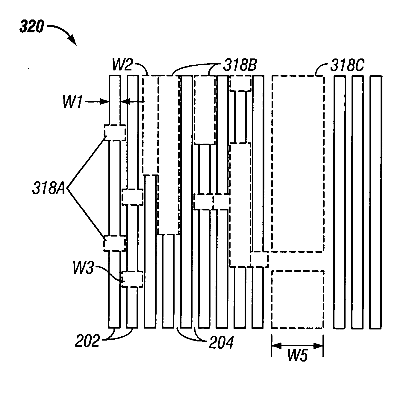 Composite optical lithography method for patterning lines of significantly different widths