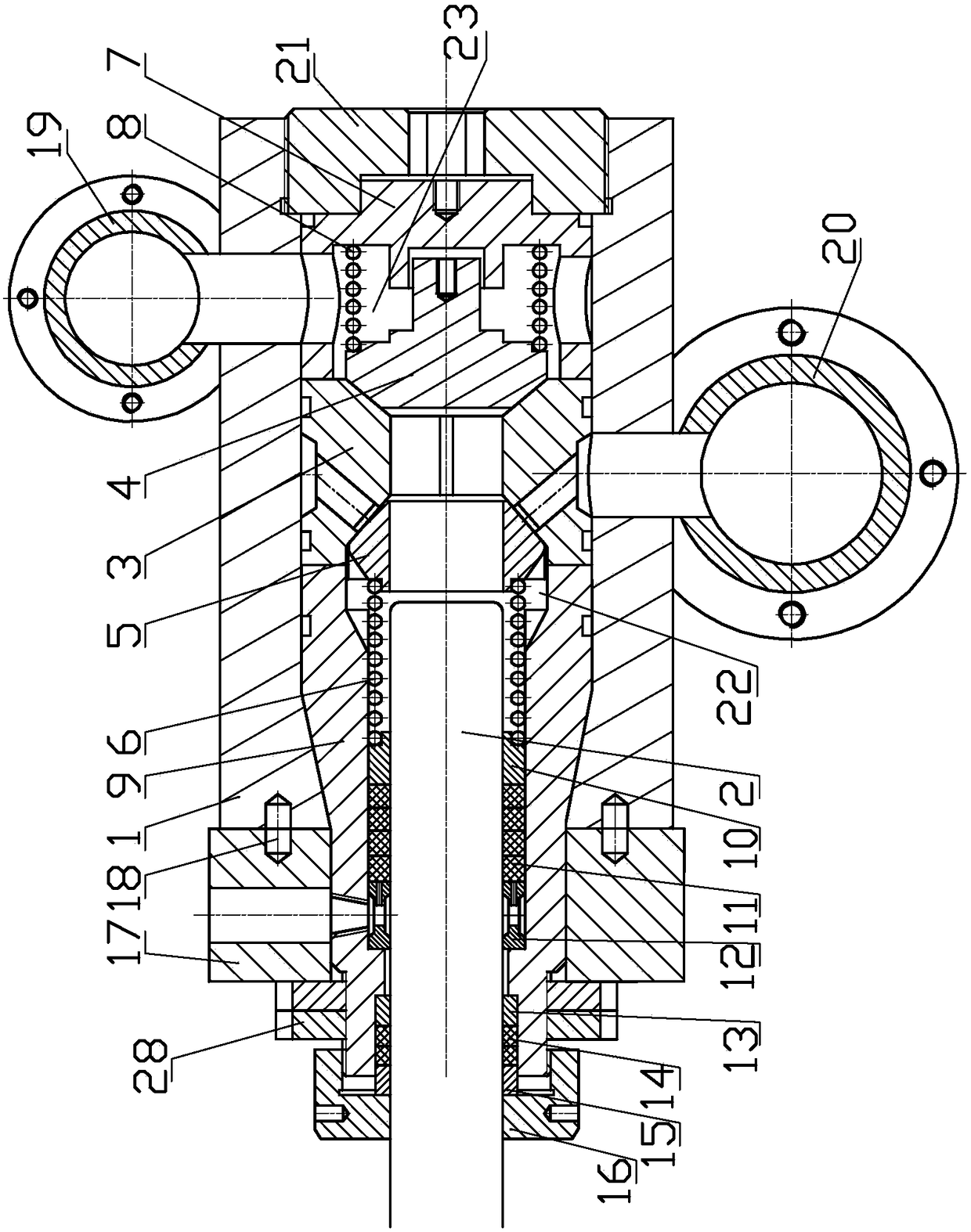 Fluid end of culvert body and pump body and machine body series combined structure