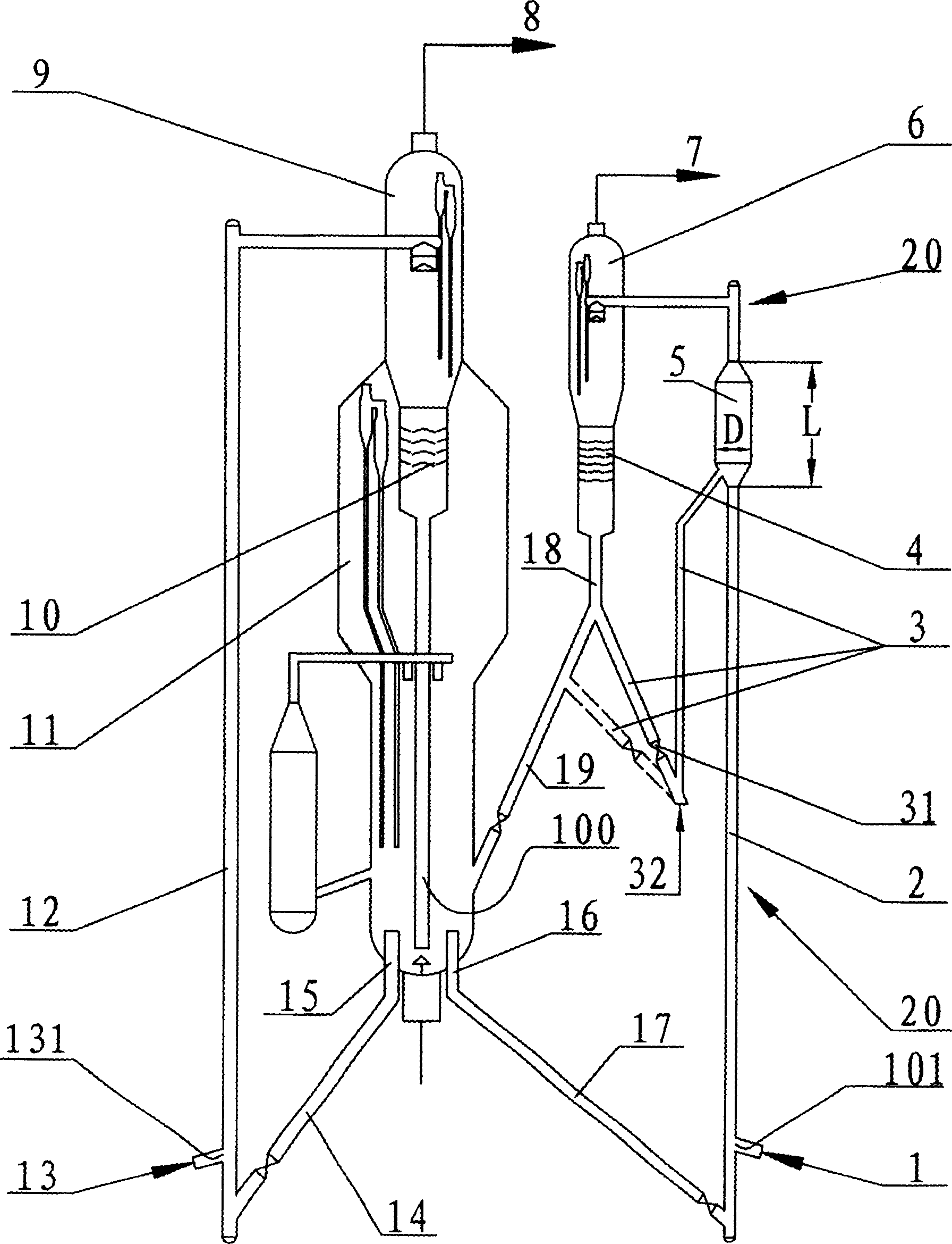 Double lift pipe catalytic cracking method and device for modifying inferior patrol