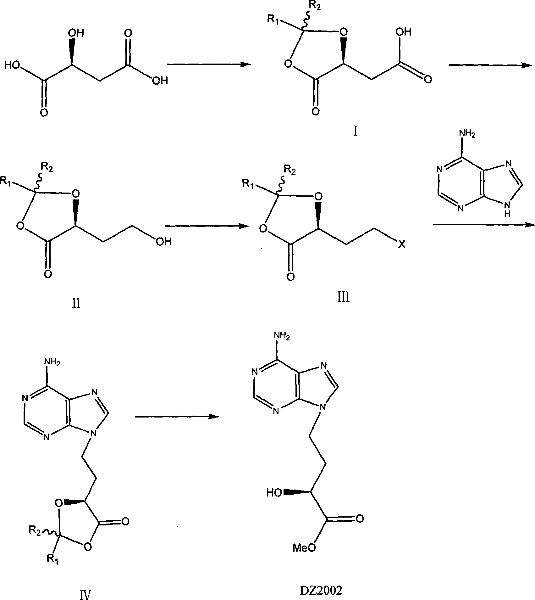 Process for preparing 4-[9-(6-aminopurine)]-2(S)-hydroxybutyrate methyl ester