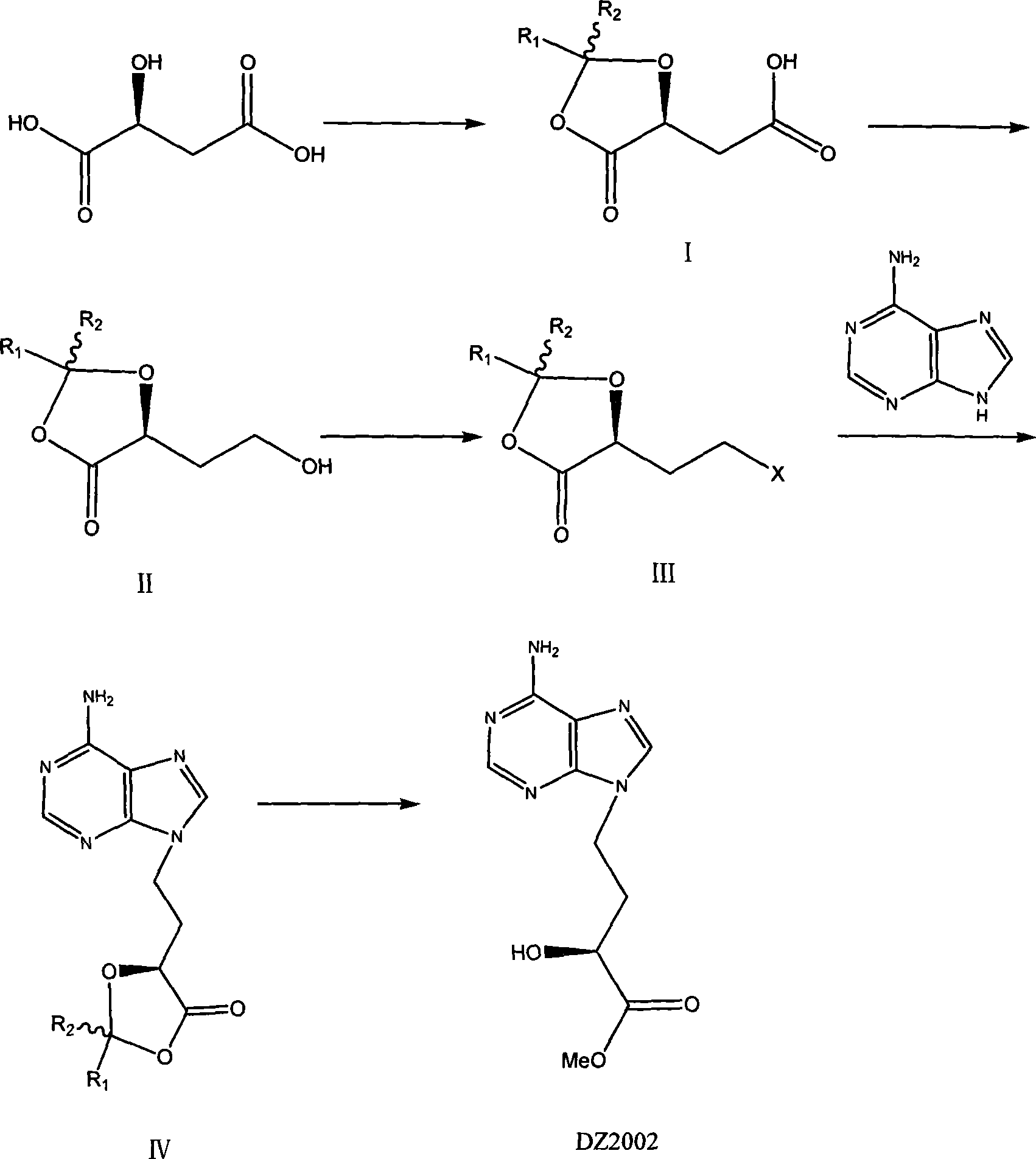 Process for preparing 4-[9-(6-aminopurine)]-2(S)-hydroxybutyrate methyl ester