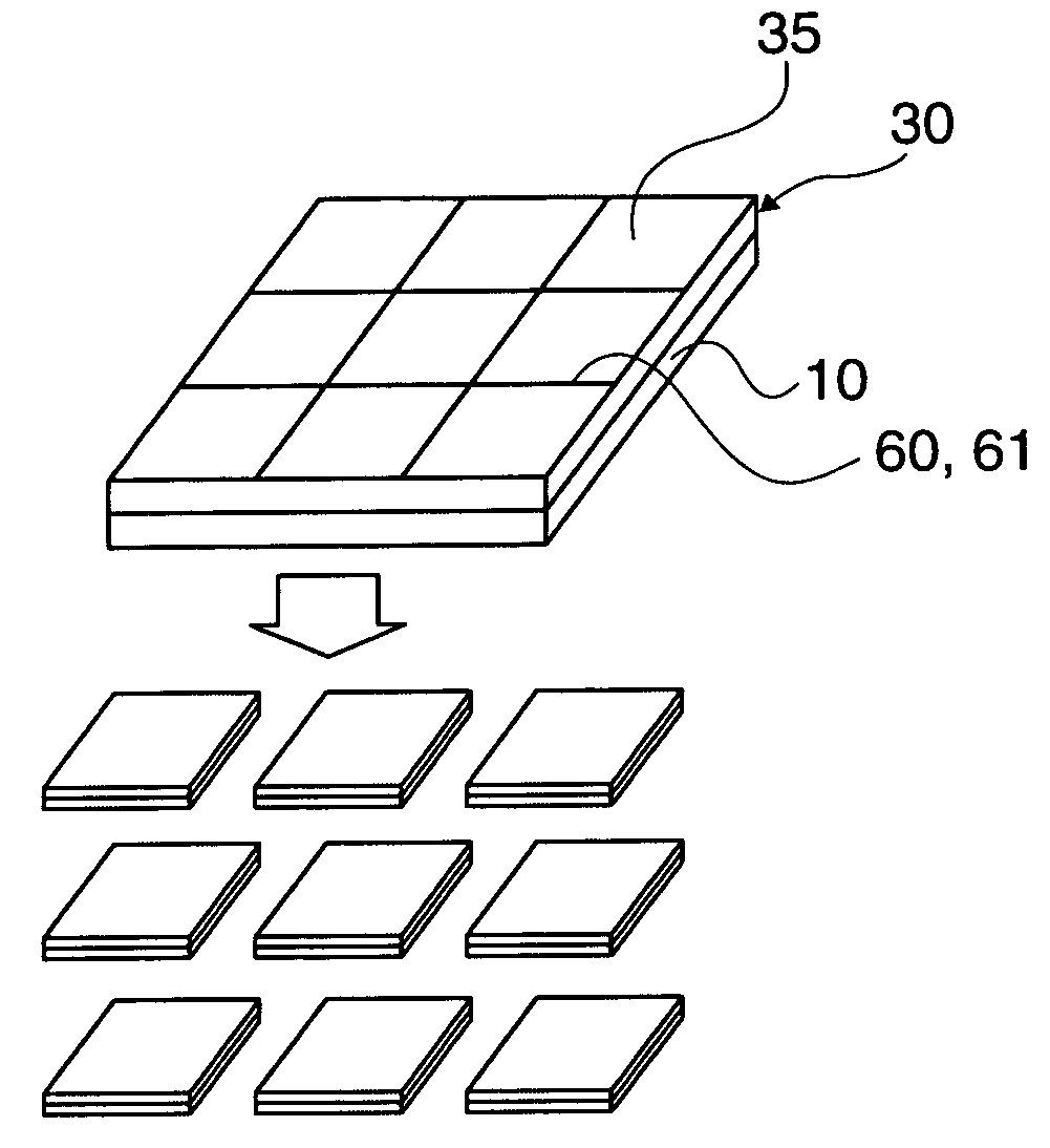 Thin film device supply body, method of fabricating thin film device, method of transfer, method of fabricating semiconductor device, and electronic equipment