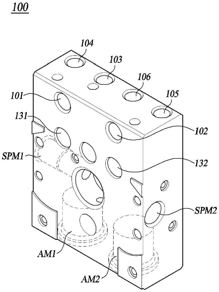 Hydraulic block for electronic brake device of vehicle