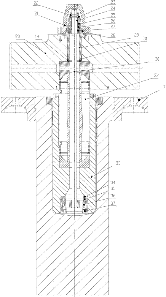 Forging machine with plunger type cylinder unbalance loading resistant structures and assembling and using method thereof