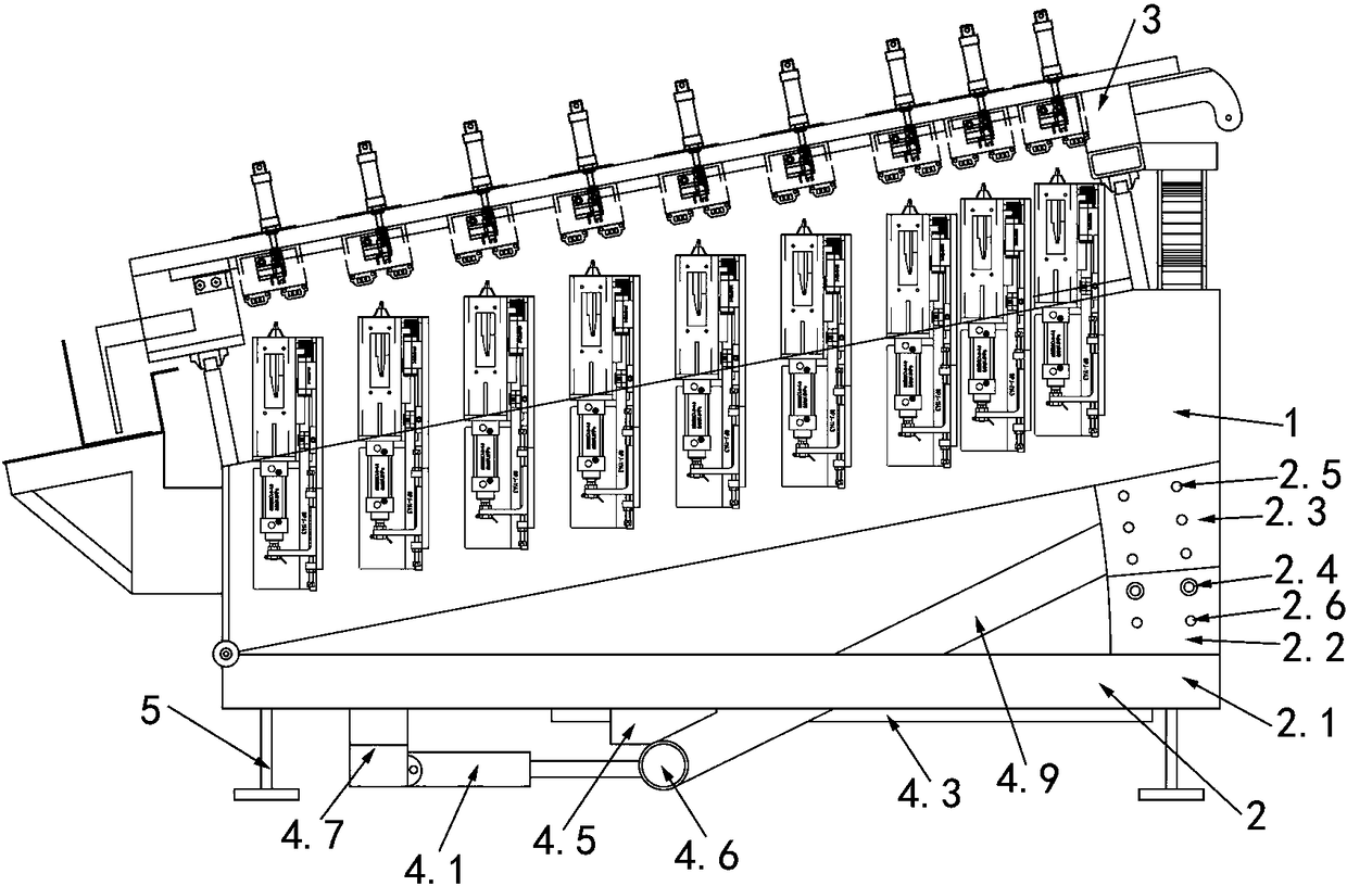 Multi-blade sawing machine with adjustable inclination angle