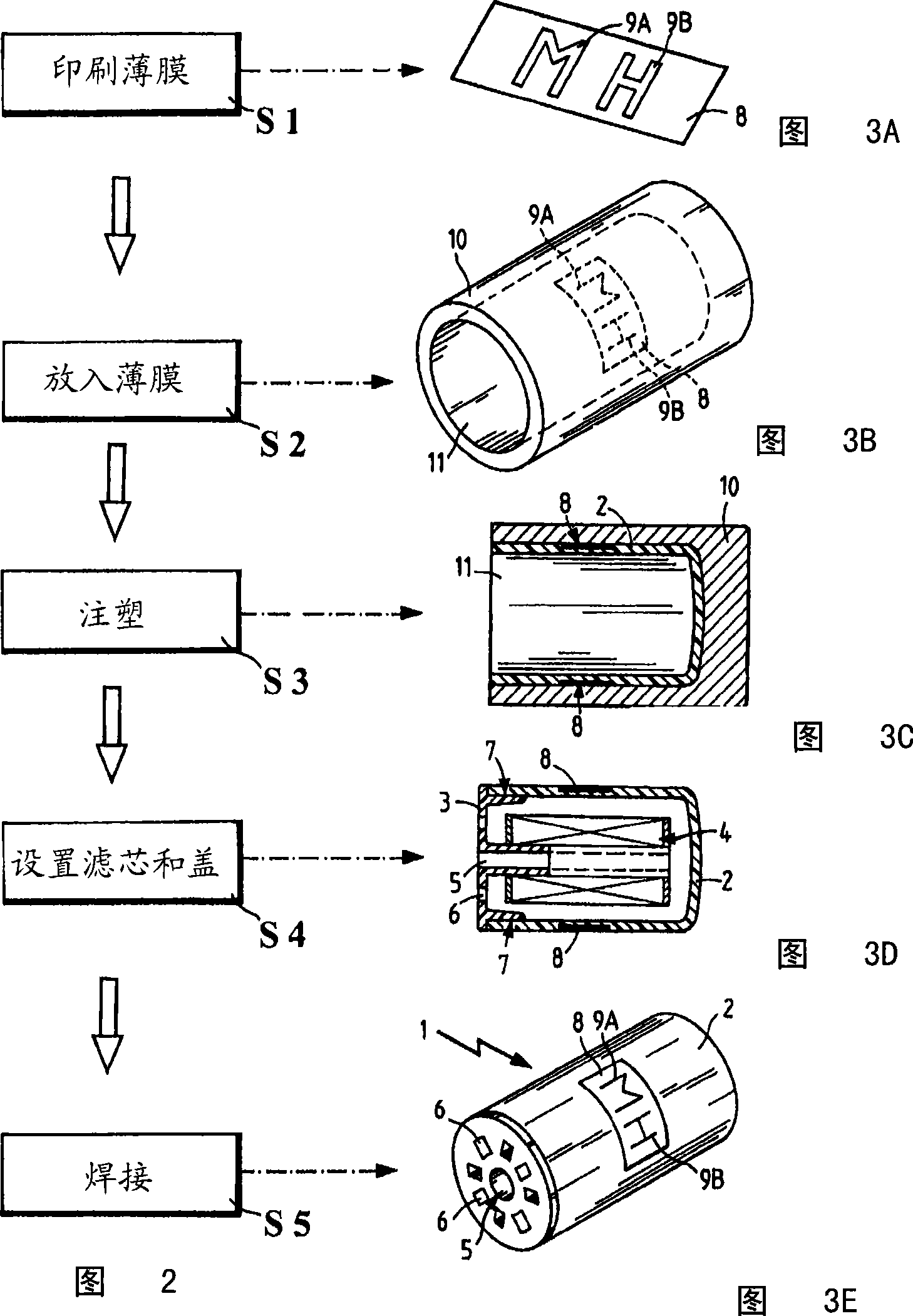 Filtering device and method for its manufacture