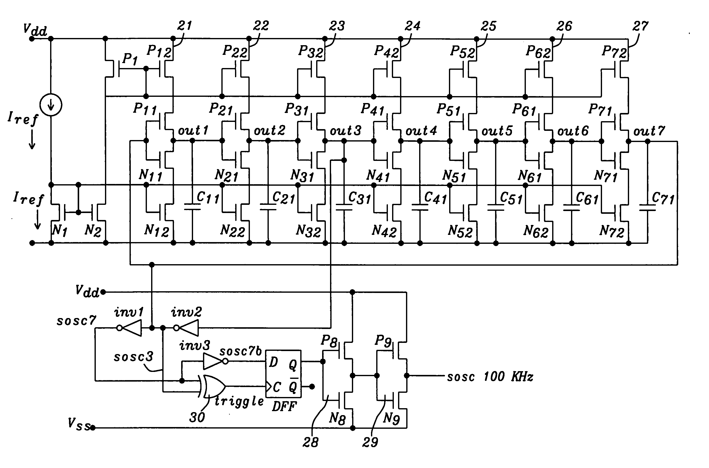 Ring oscillator with constant 50% duty cycle and ground-noise insensitive
