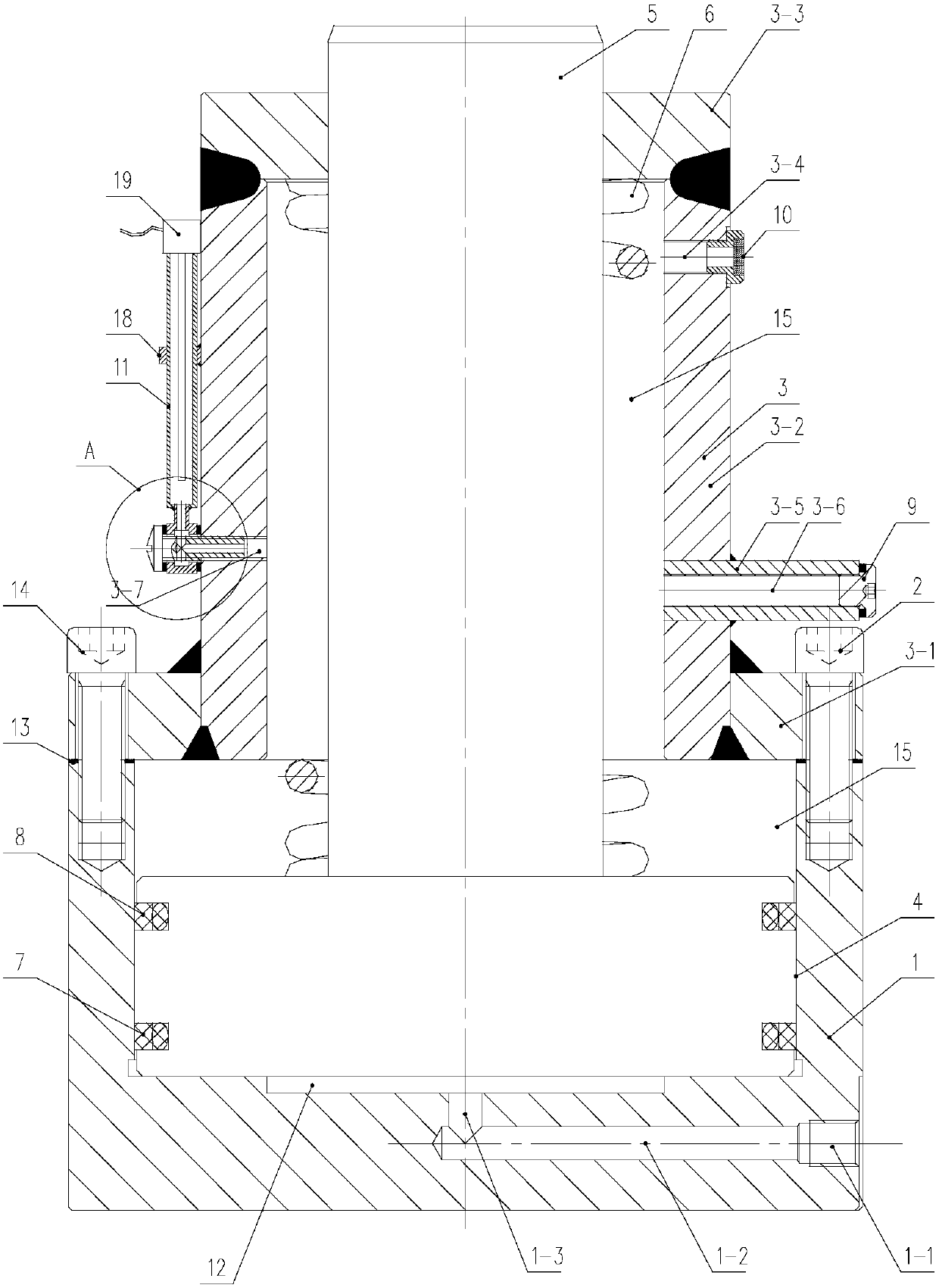 A single-acting hydraulic cylinder with internal leakage display