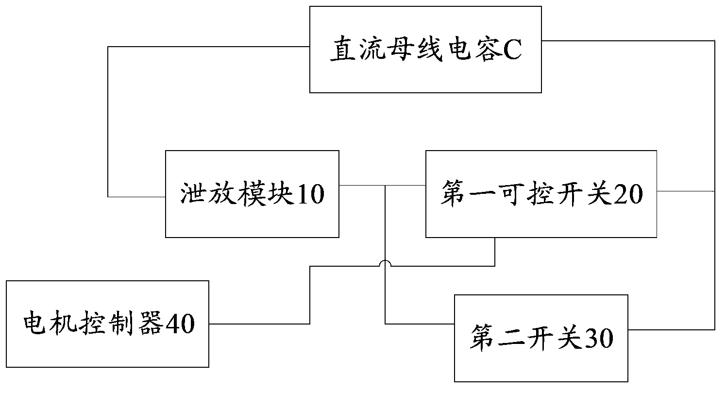 DC-bus-capacitor discharge device of motor controller used for electric vehicle and electric vehicle