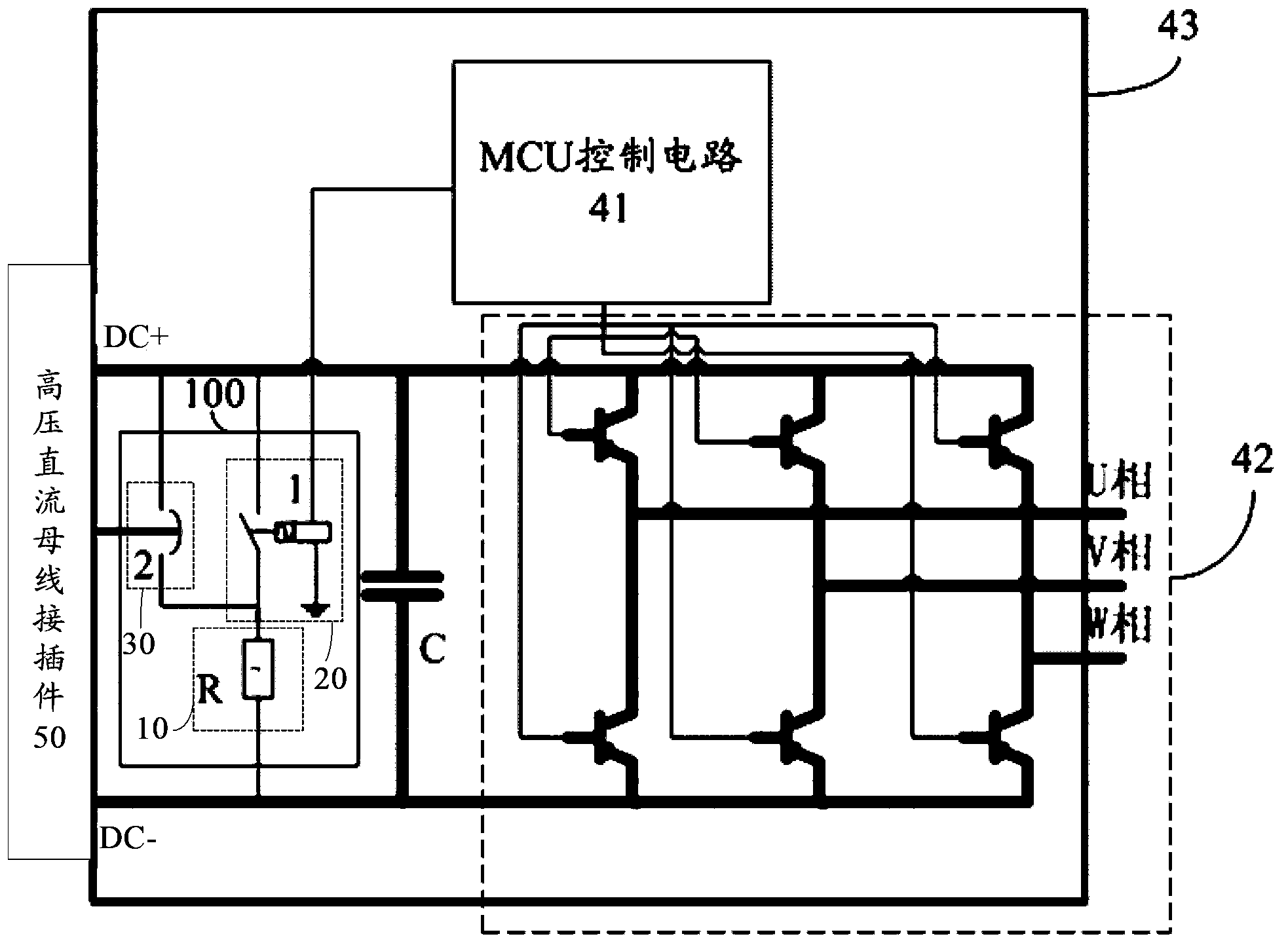 DC-bus-capacitor discharge device of motor controller used for electric vehicle and electric vehicle