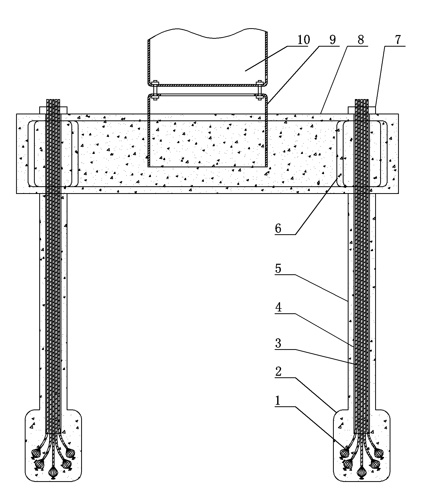Steel strand prestress base structure of wind driven generator and construction method thereof