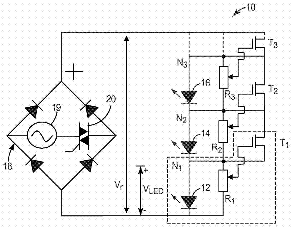Transistor ladder network for driving a light emitting diode series string