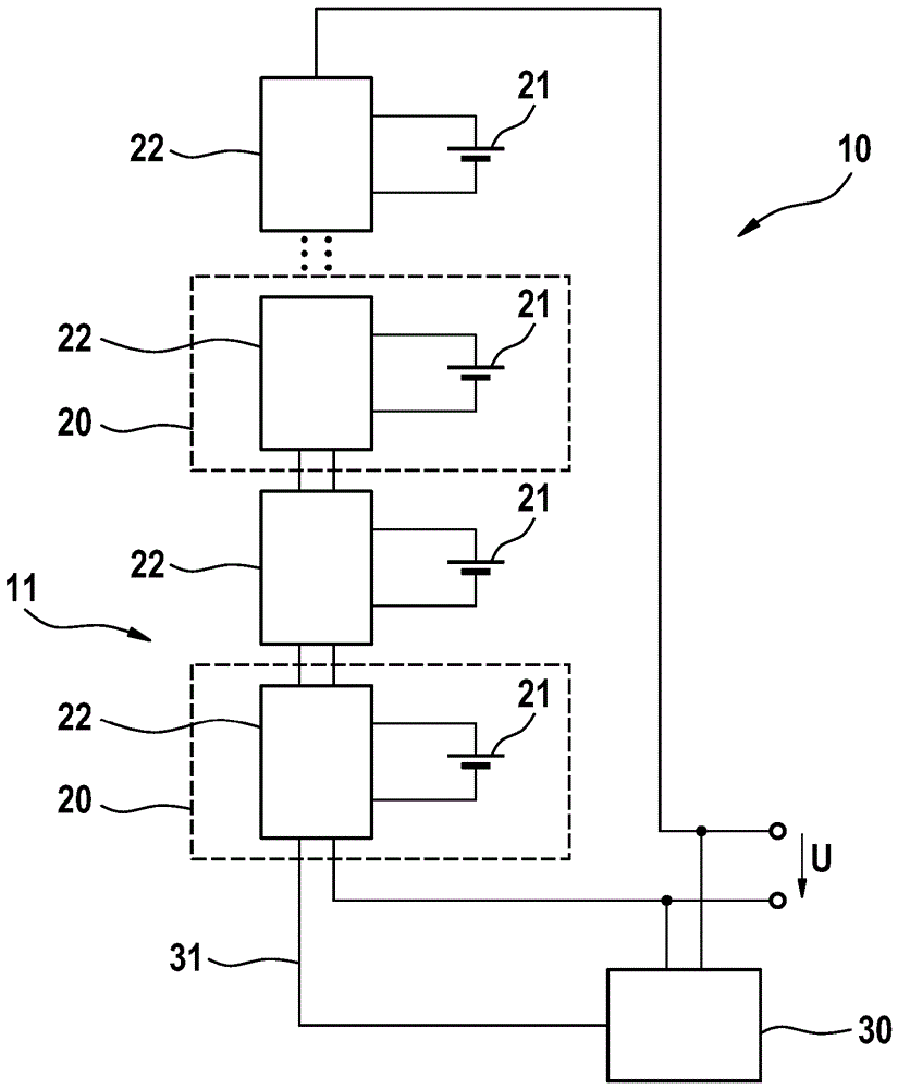 Method for connecting the cells of a battery, and associated battery system