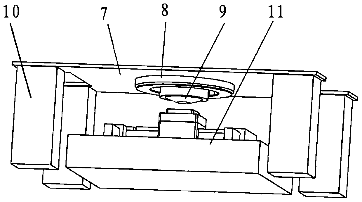 Detection device with vibration isolation nested structure