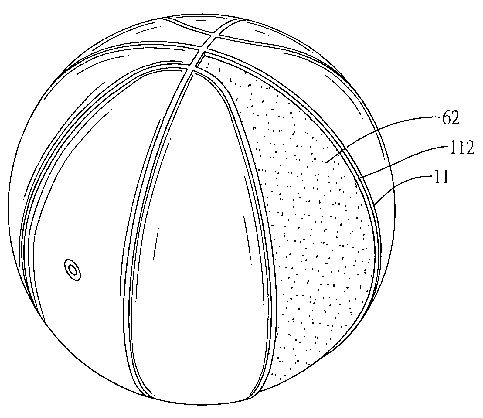 Ball with an improved bladder carcass securely engaging with multiple cover panels