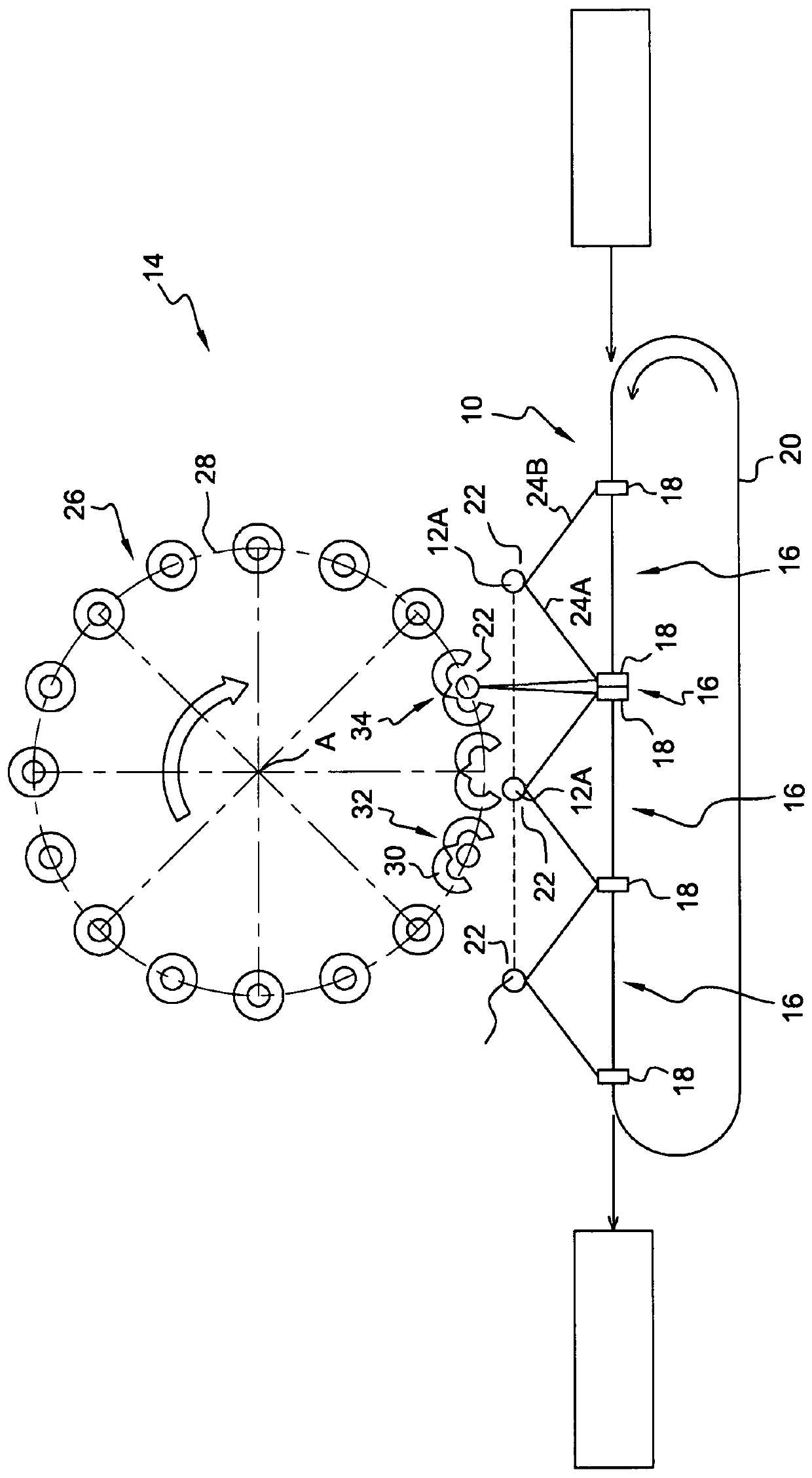 Container handling plant including handling stations and sideways transfer of containers