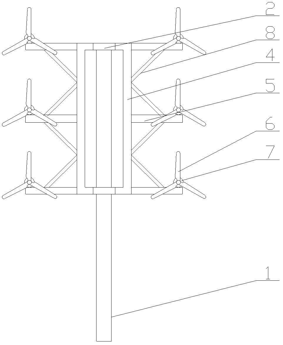 Multi-rotor wind generating system with connecting rods