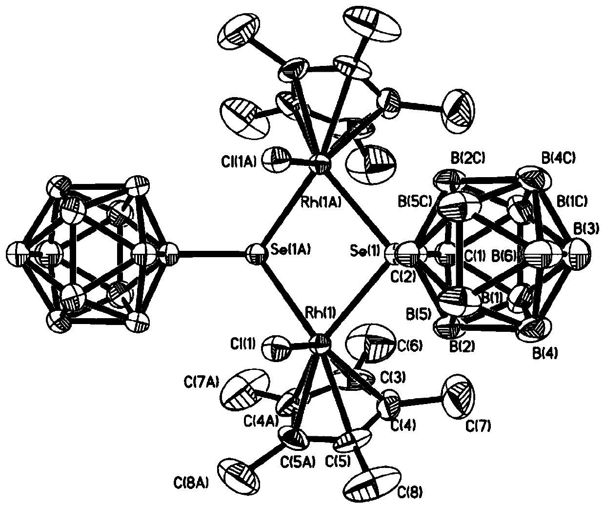 Binuclear rhodium complex containing ortho-carborane structure and preparation and application thereof