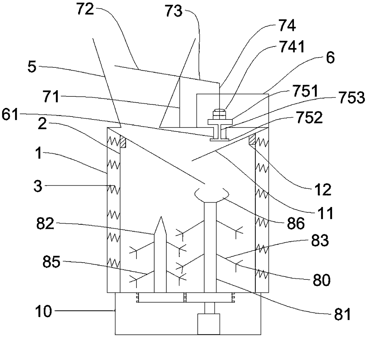 Synchronous feeding and stirring device