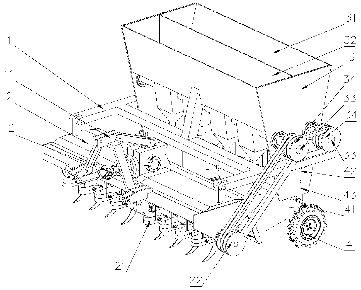 Soil loosening, sowing and fertilizing integrated device