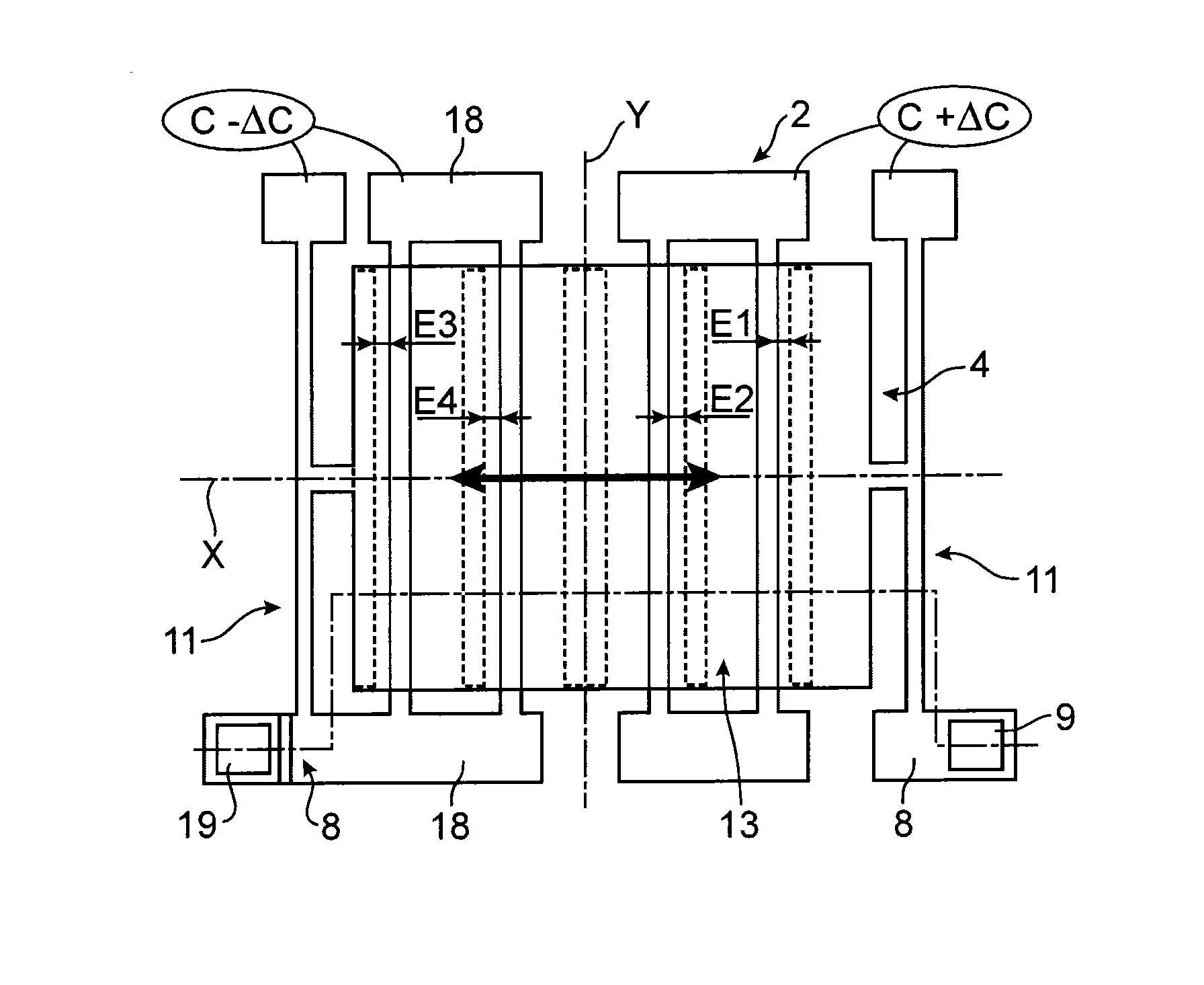 Capacitive microelectronic and/or nanoelectronic device with increased compactness