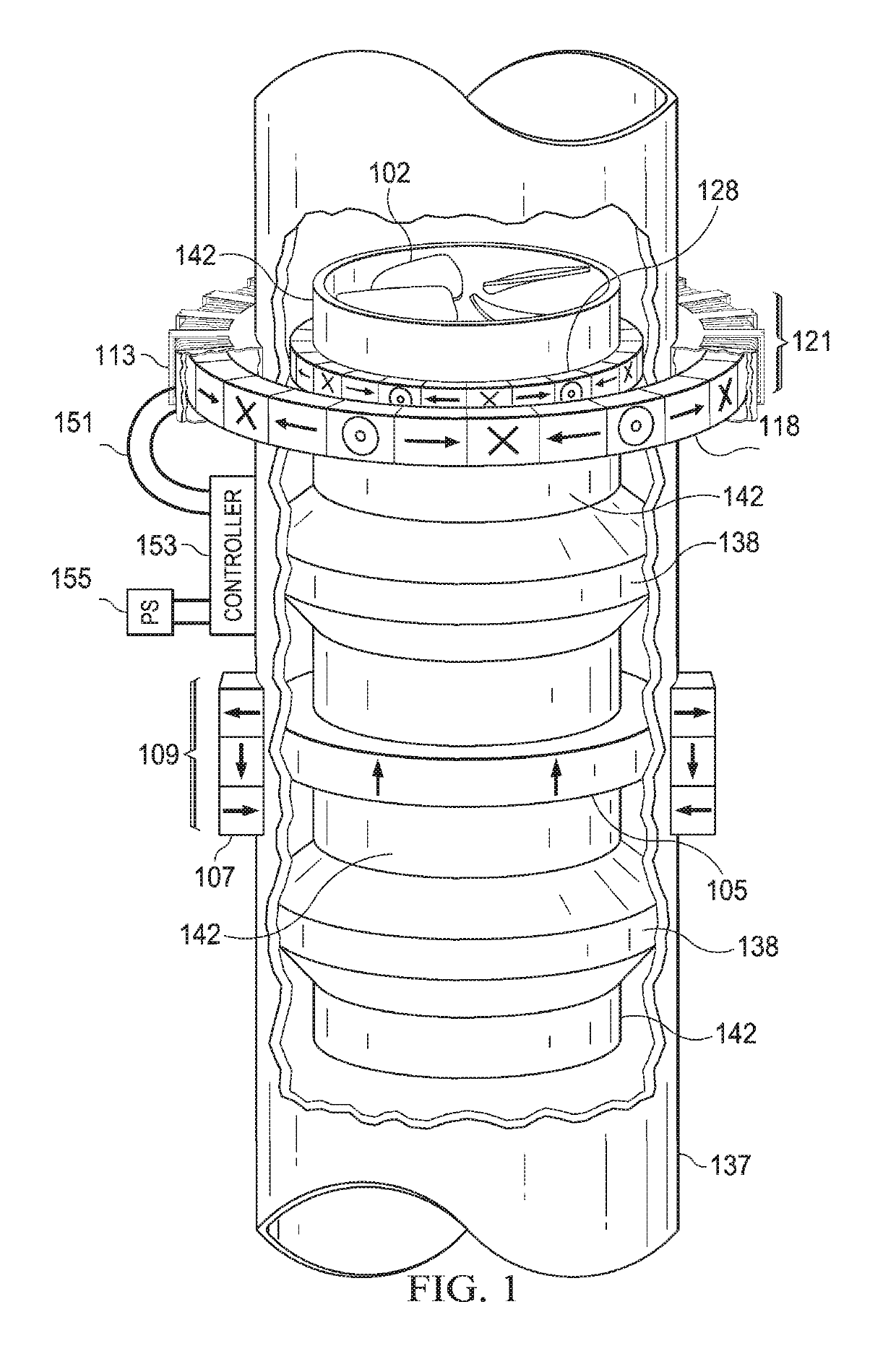 Magnetic-drive axial-flow fluid displacement pump and turbine