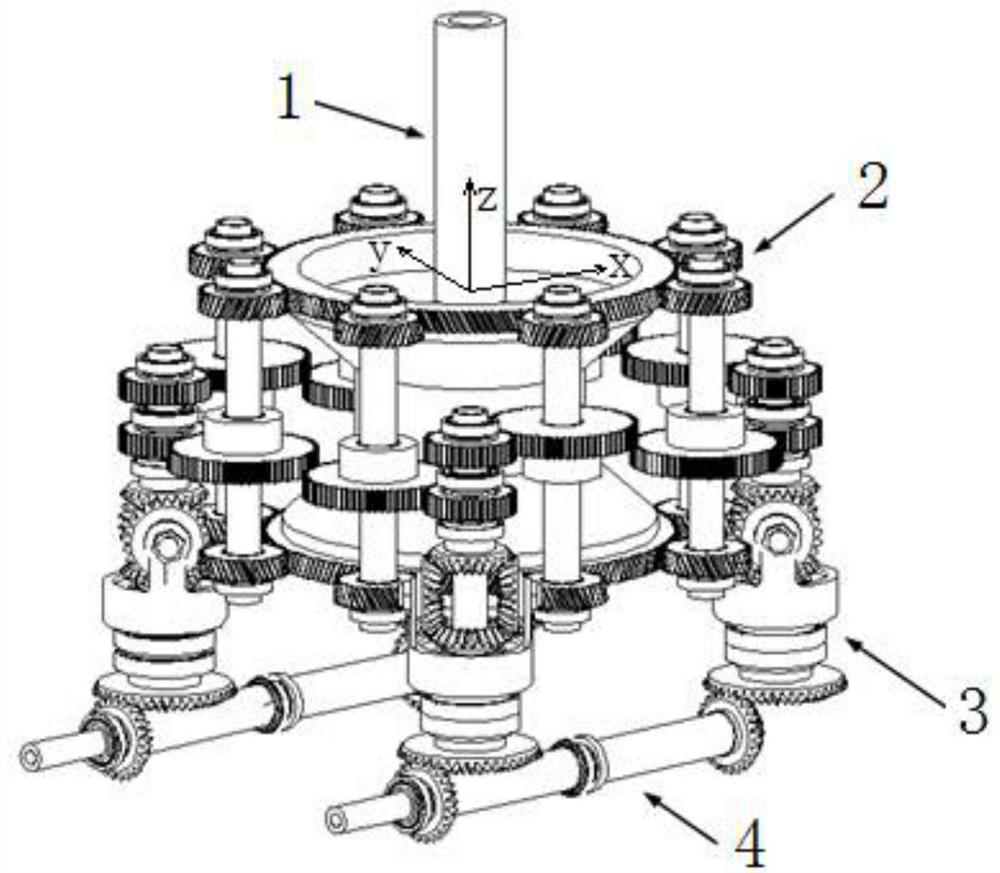 A split-torque transmission reduction device for a helicopter