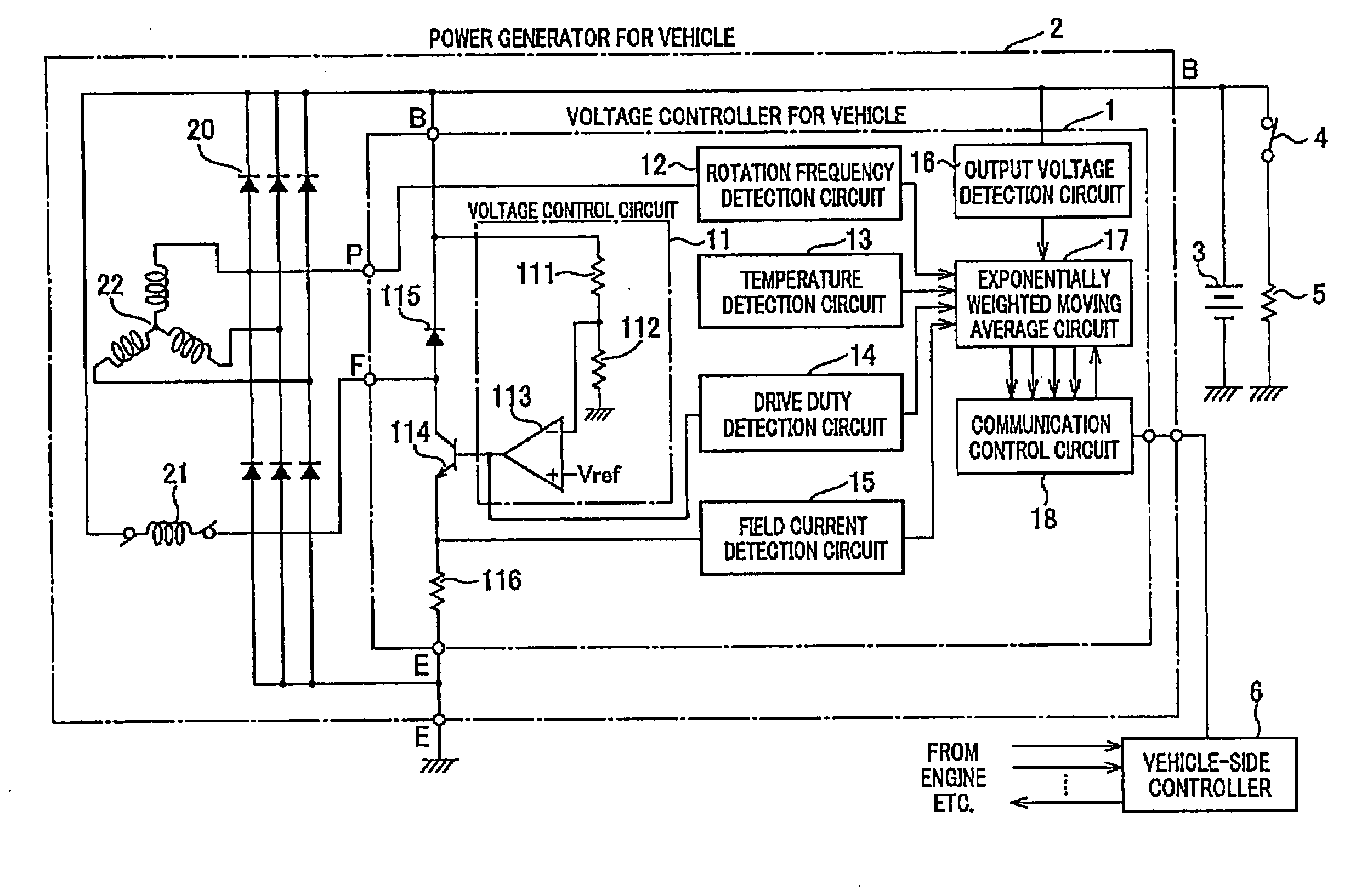 Voltage controller for vehicle using averaged status signal