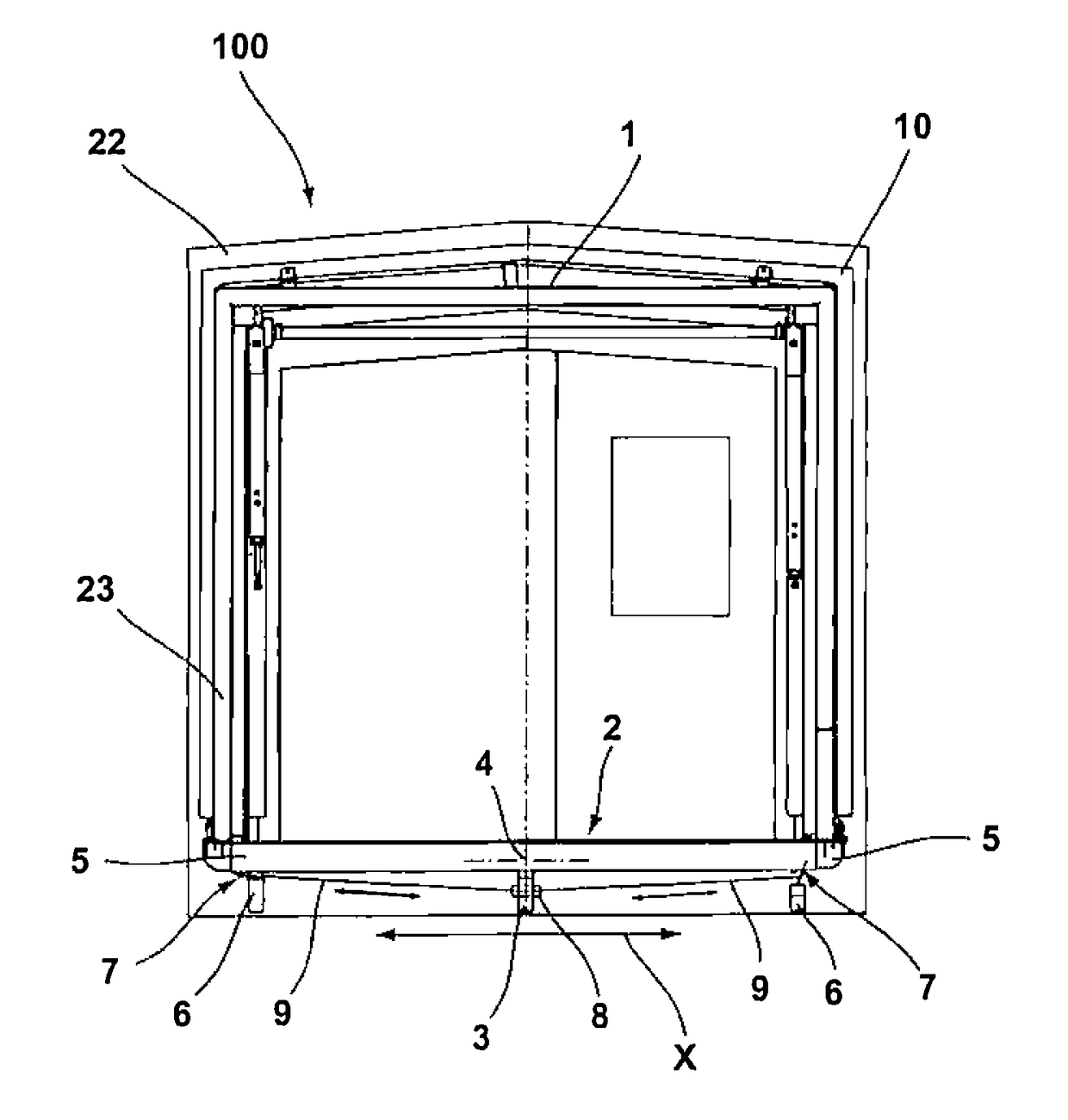 Coupling module for forming an interface between the cabin of a passenger bridge and an airplane