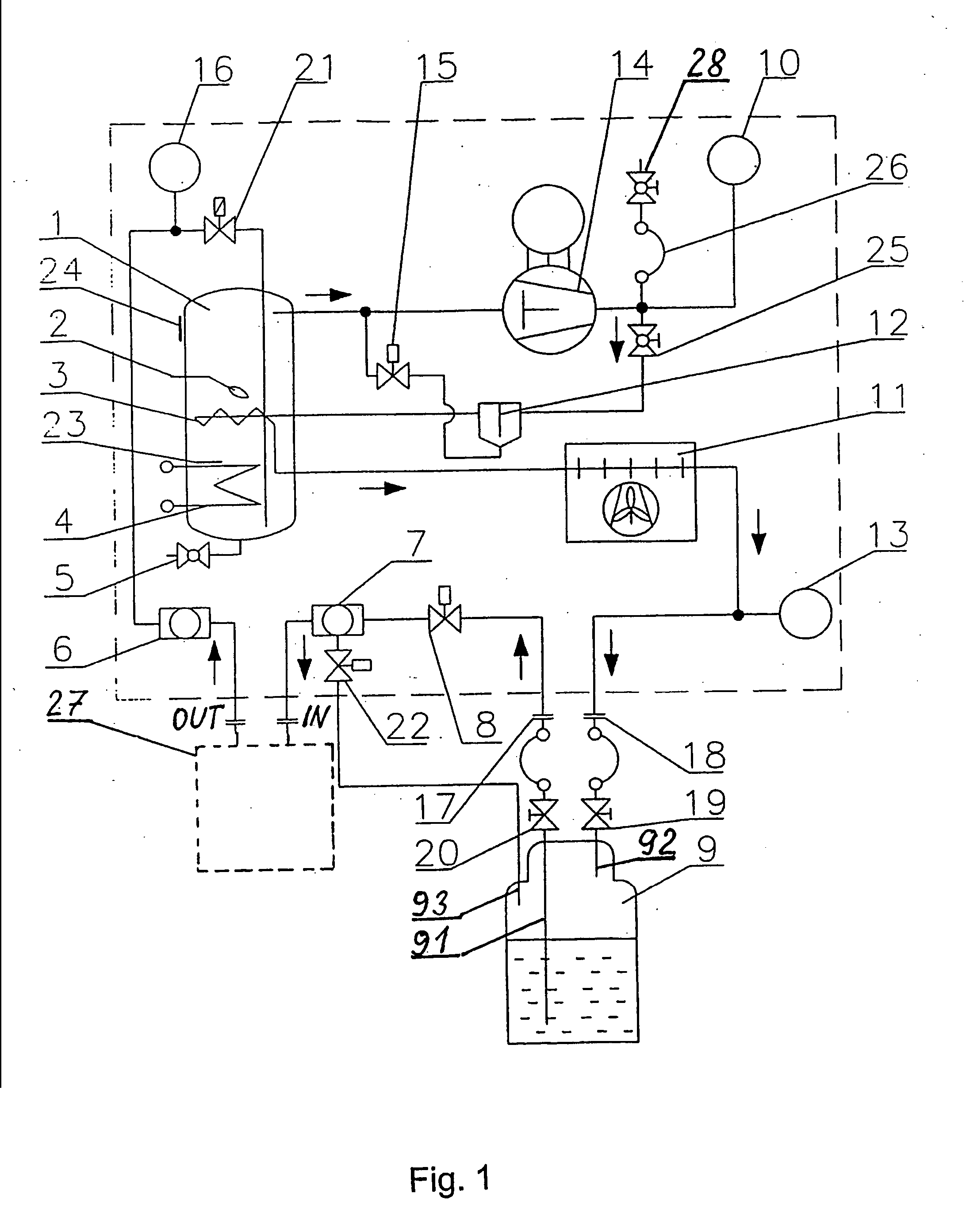Method for washing cooling or air conditioning circuits and device for carrying out said method