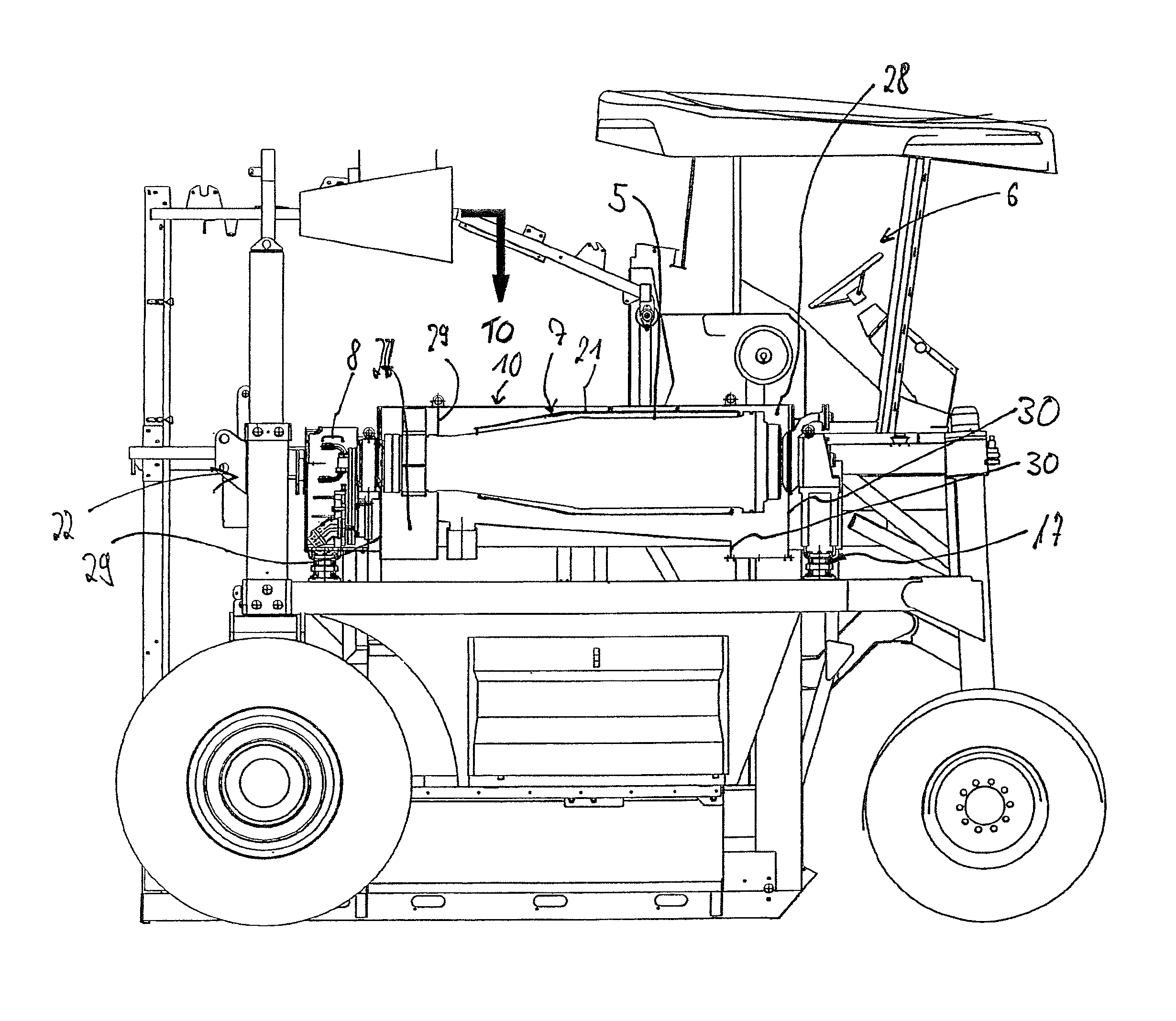 Vehicle and method for harvesting espalier fruit, especially berries or grapes