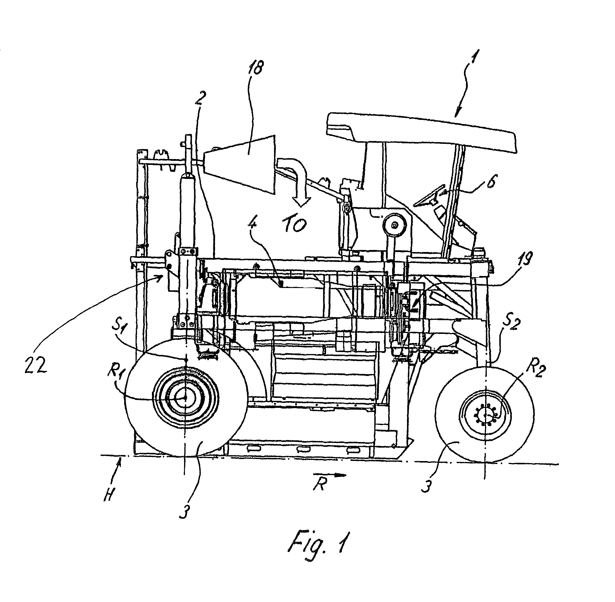 Vehicle and method for harvesting espalier fruit, especially berries or grapes