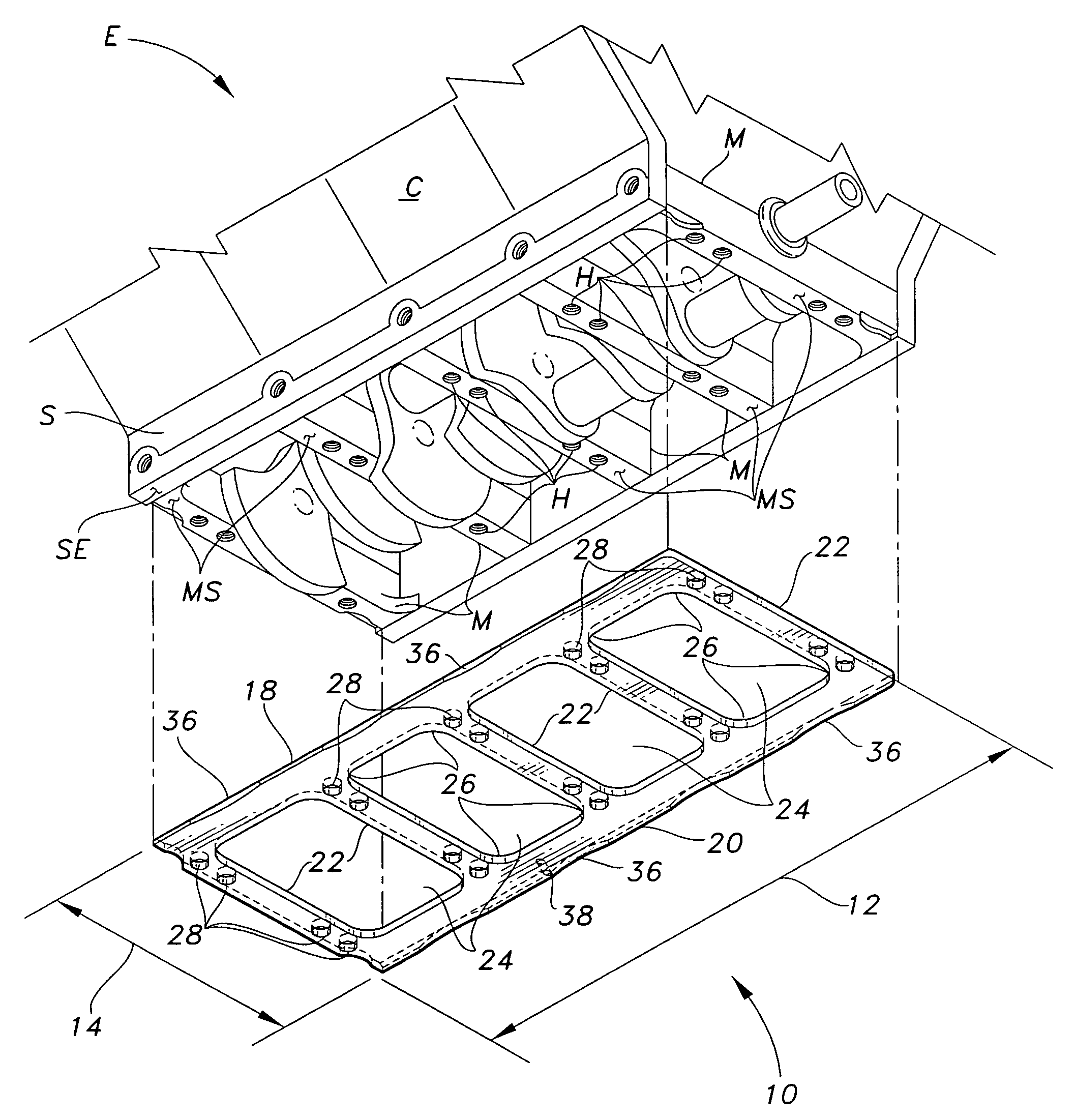 Reinforcement plate for a reciprocating engine
