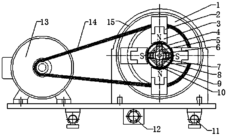 Magnetic rolling processing device for inner surface of long and circular tube
