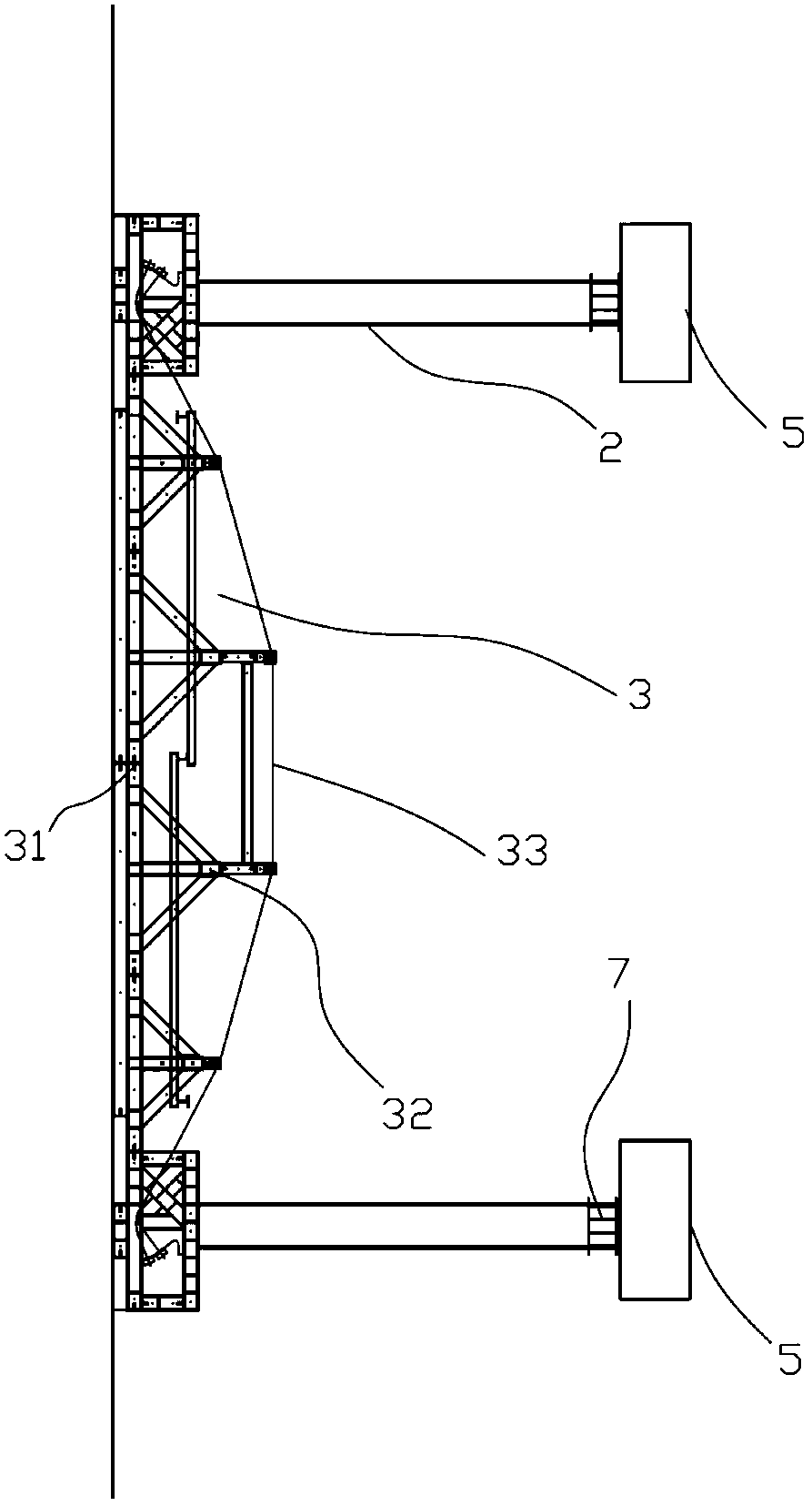 Foundation pit supporting structure with oblique support and pre-stress surrounding purlin