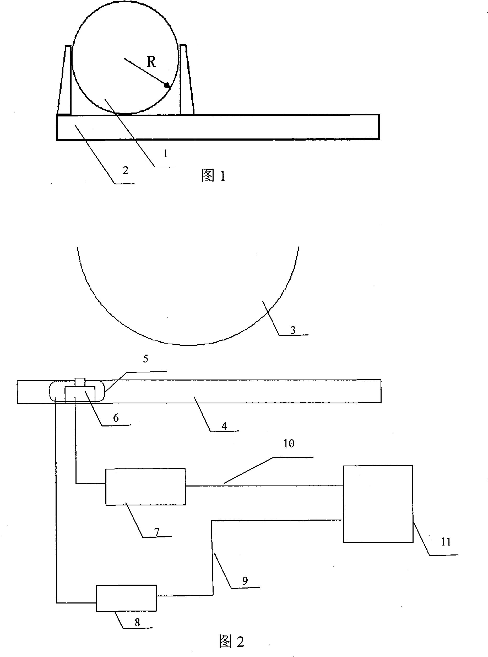 Device for non-contact measuring curvature radius with laser displacement sensor