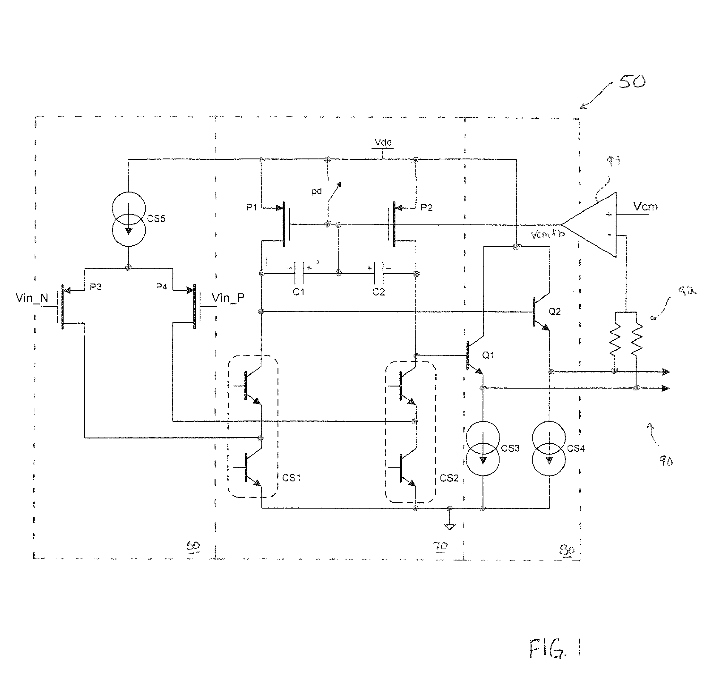 Amplifier circuit with bias stage for controlling a common mode output voltage of the gain stage during device power-up