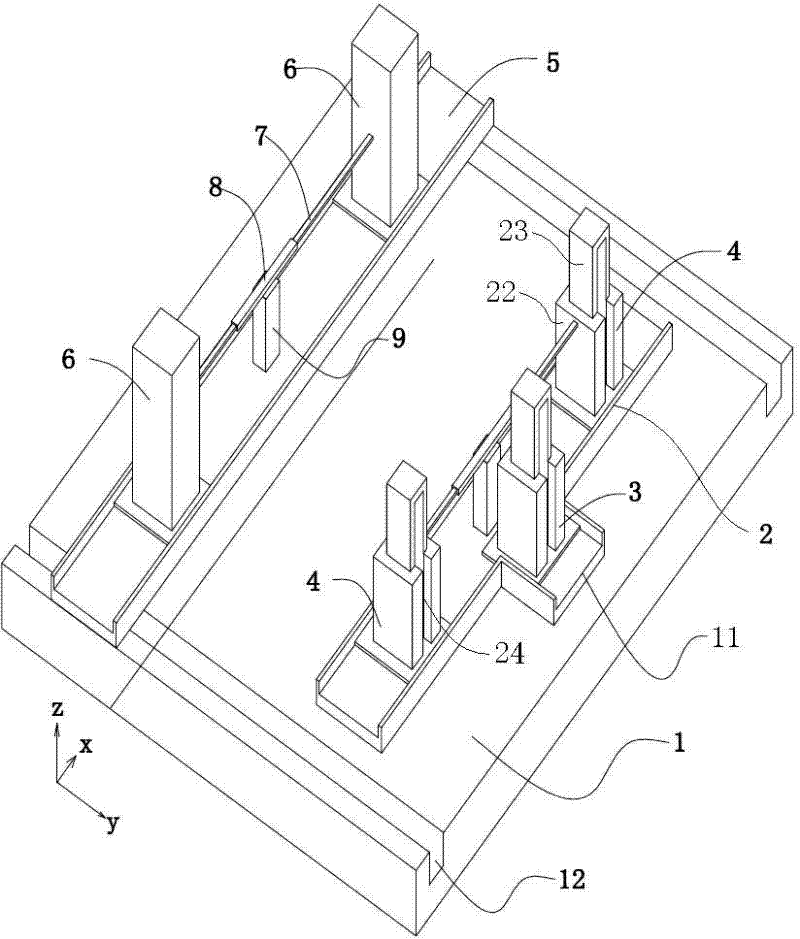 Stiffness test bench device of debugging engine hood and use method thereof