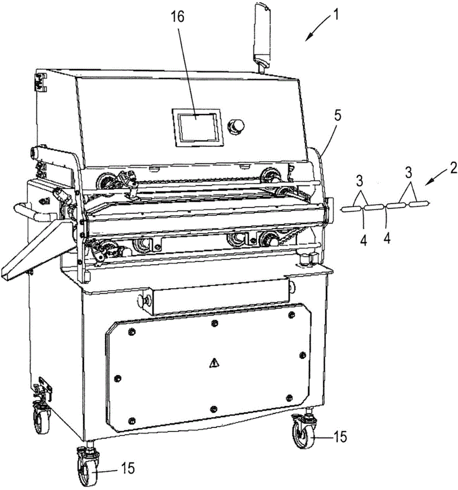 Device for treating a string of sausages