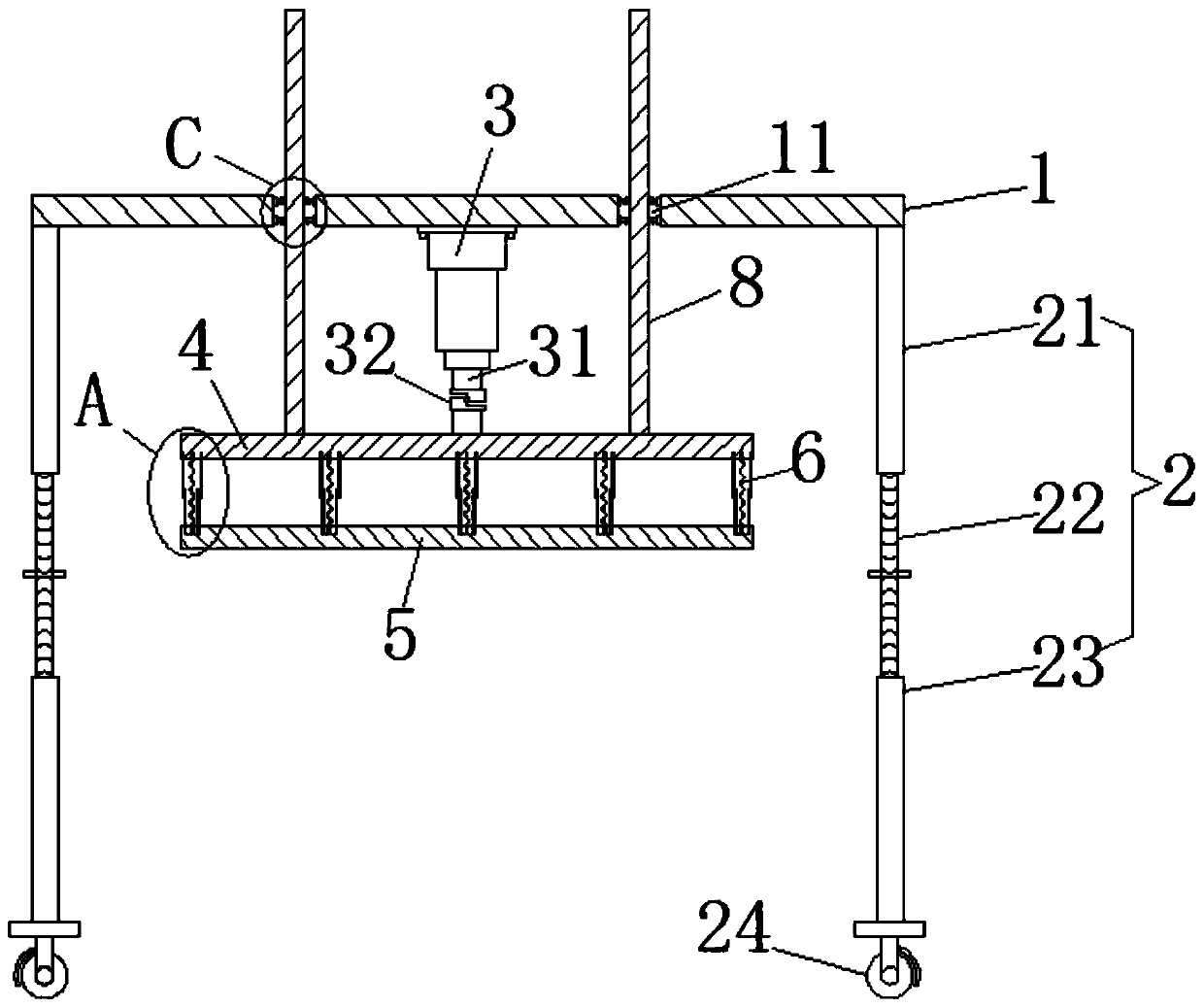 Compression device for bonding for soundboard frame of piano