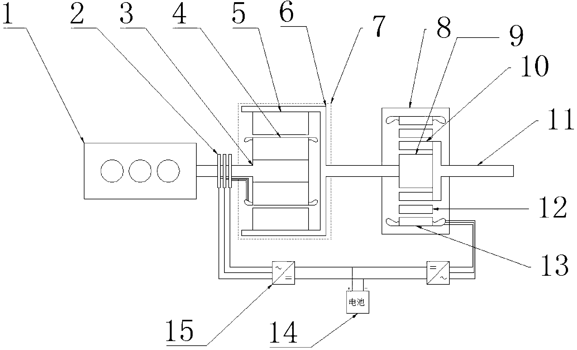 Hybrid power system based on novel magnetic-force stepless transmission and double-rotor motor