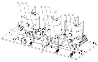 Three-in-one treatment device for turbulence air flotation, filtration and electrodeionization of cations