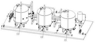 Three-in-one treatment device for turbulence air flotation, filtration and electrodeionization of cations