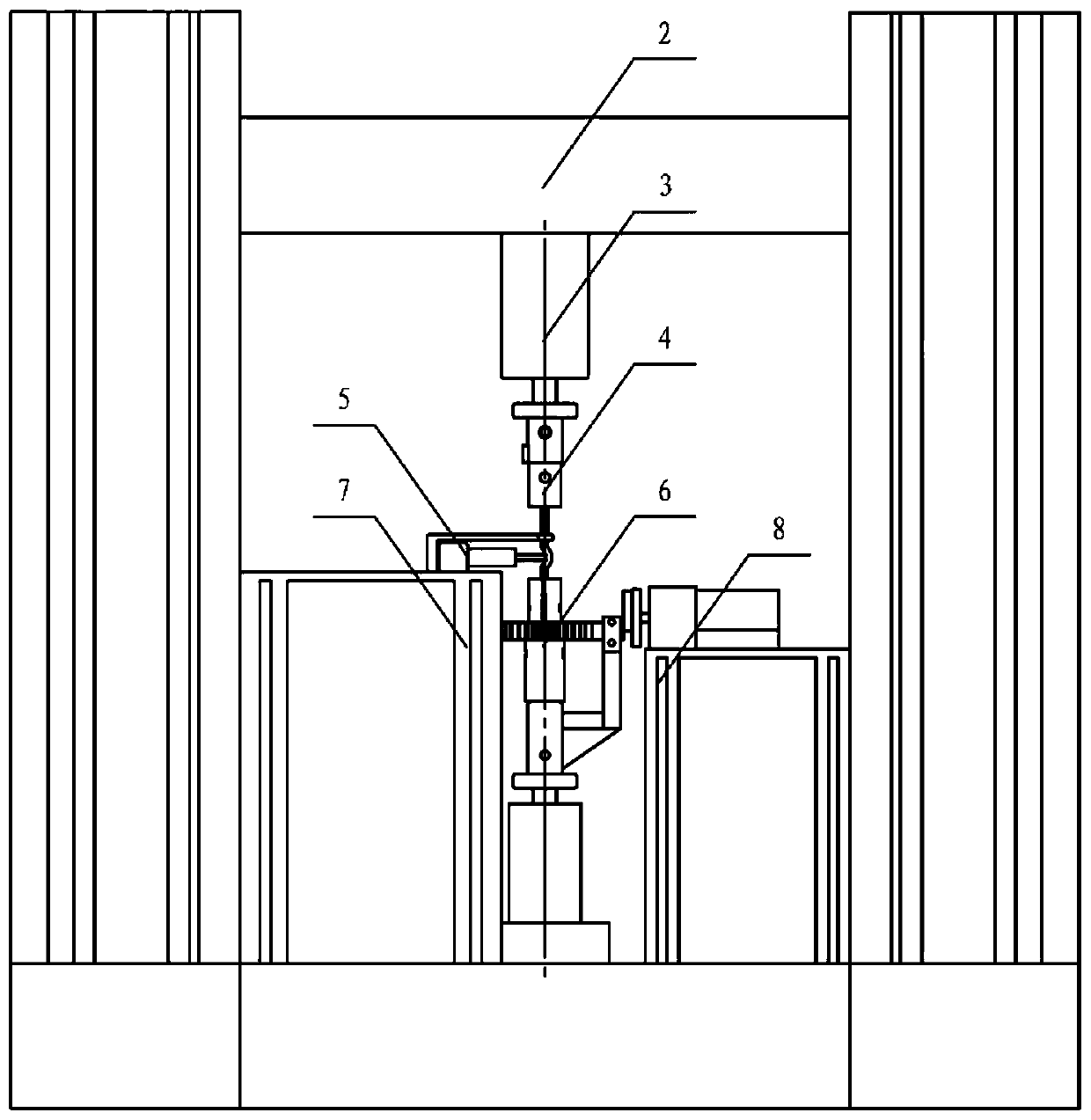 Artificial ligament in-vitro simulation fatigue simulation and online mechanical monitoring synchronous test device and method