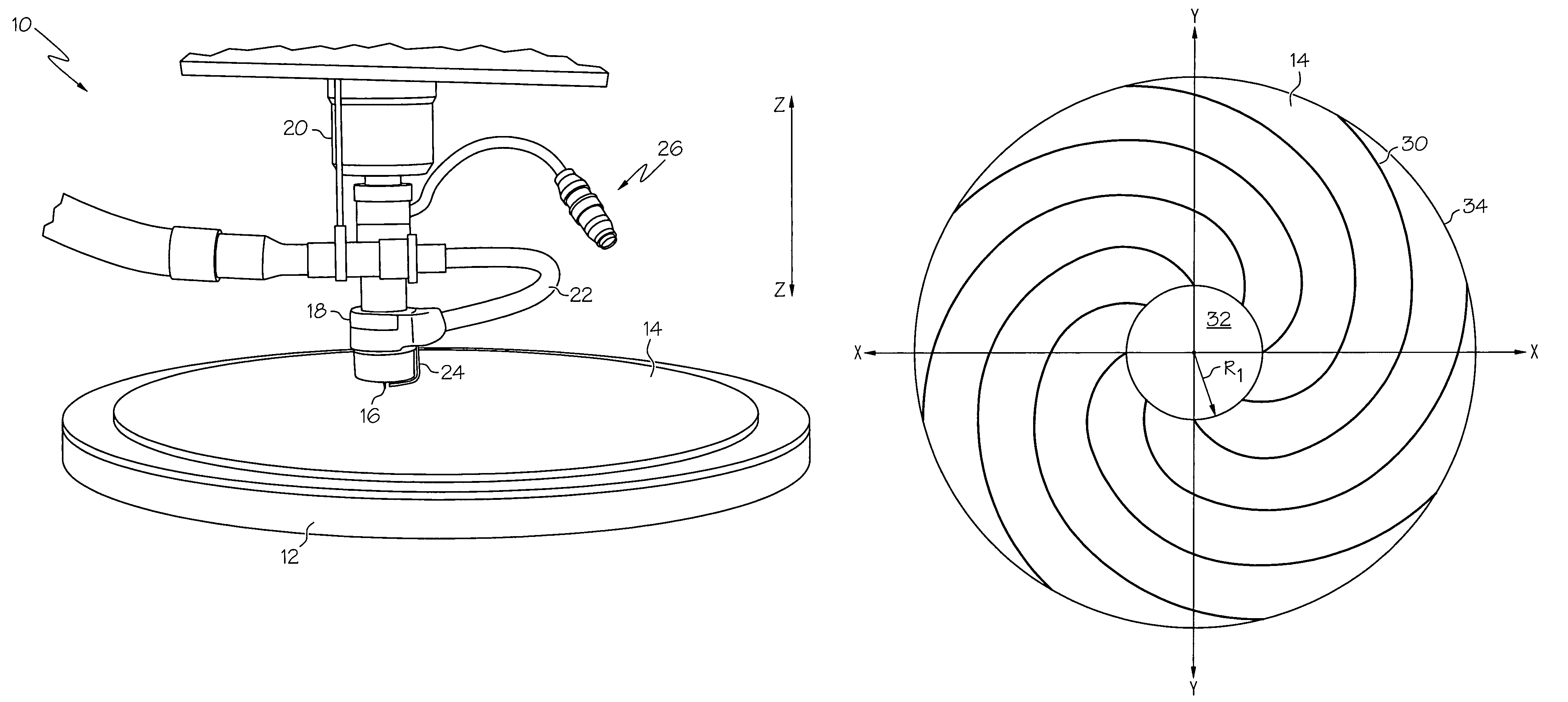 Curved grooving of polishing pads