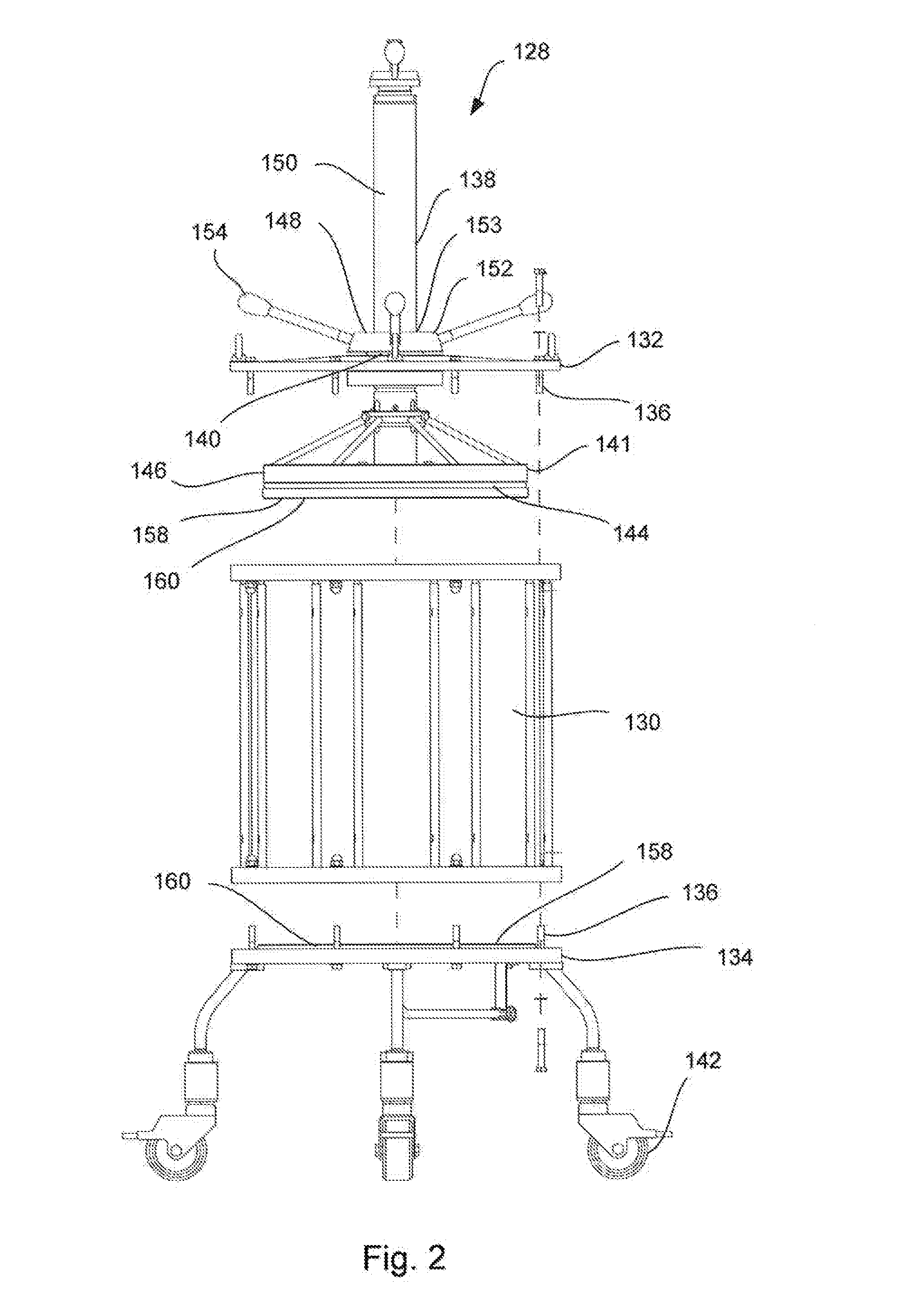 Chromatography column frame and method of conducting maintenance on and packing of a chromatography column