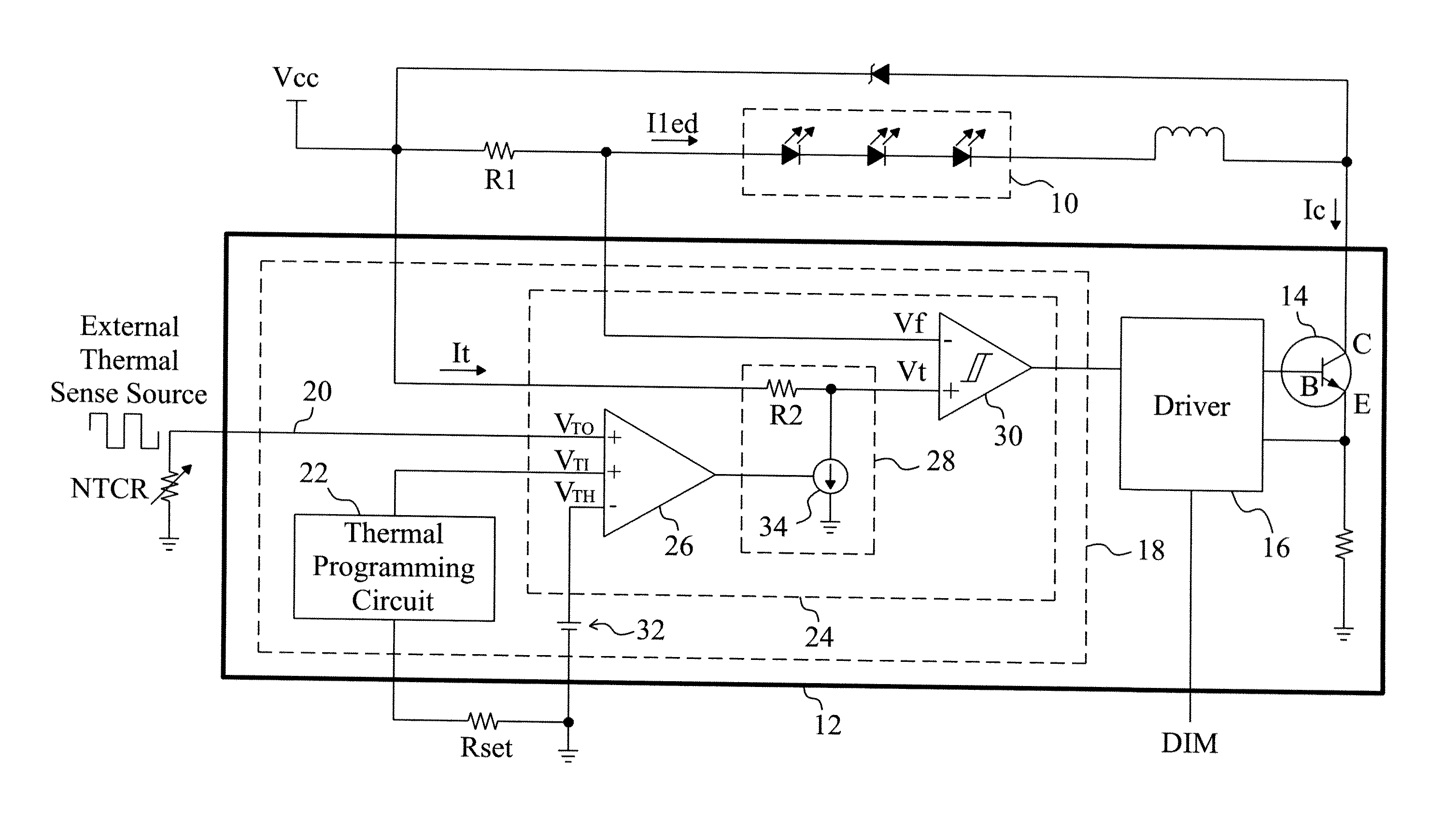 Thermal foldback control for a light-emitting diode